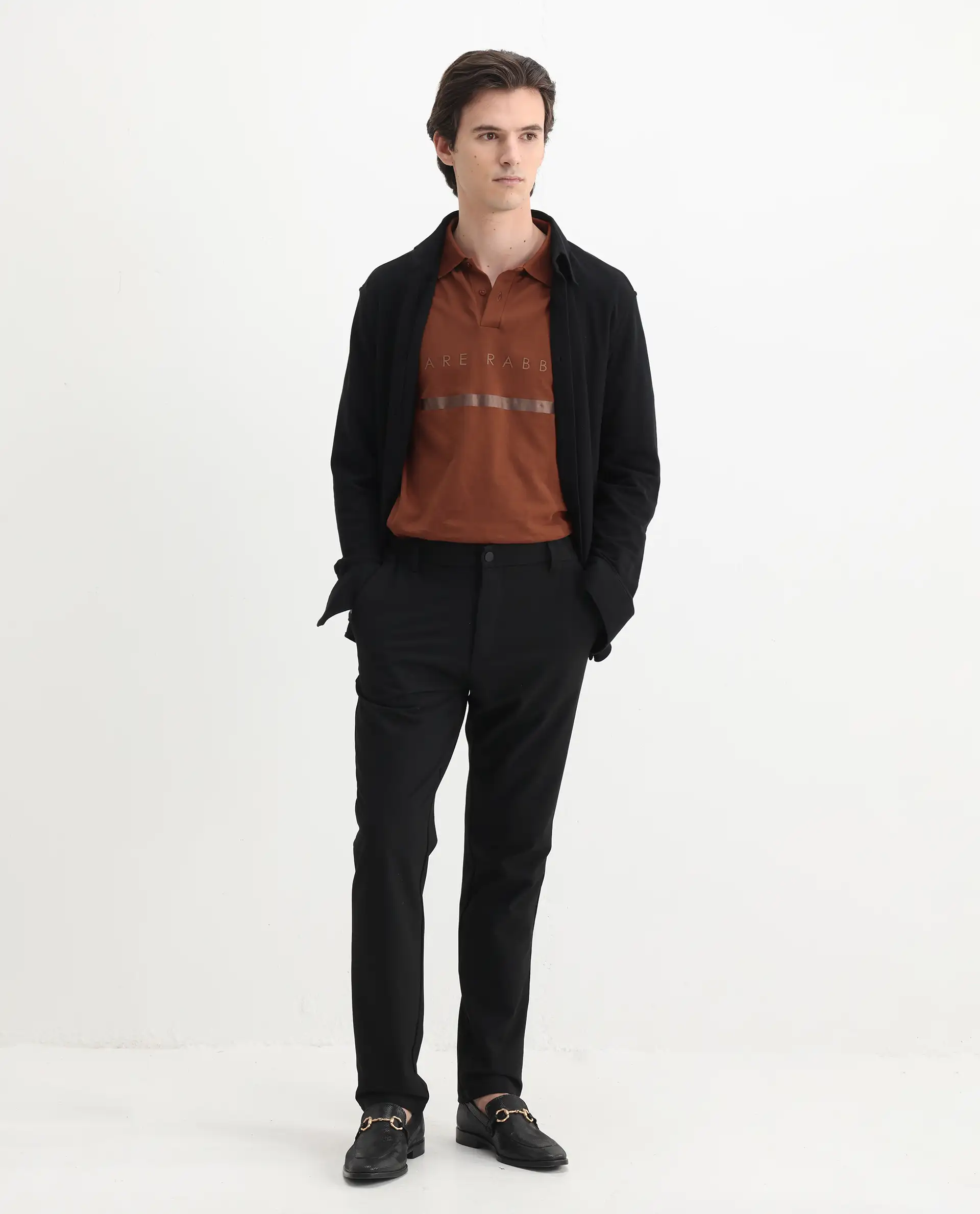 Rare Rabbit Men's Nellit Dusky Rust Cotton Blend Plain Regular Fit Half Sleeve Polo - Image 2
