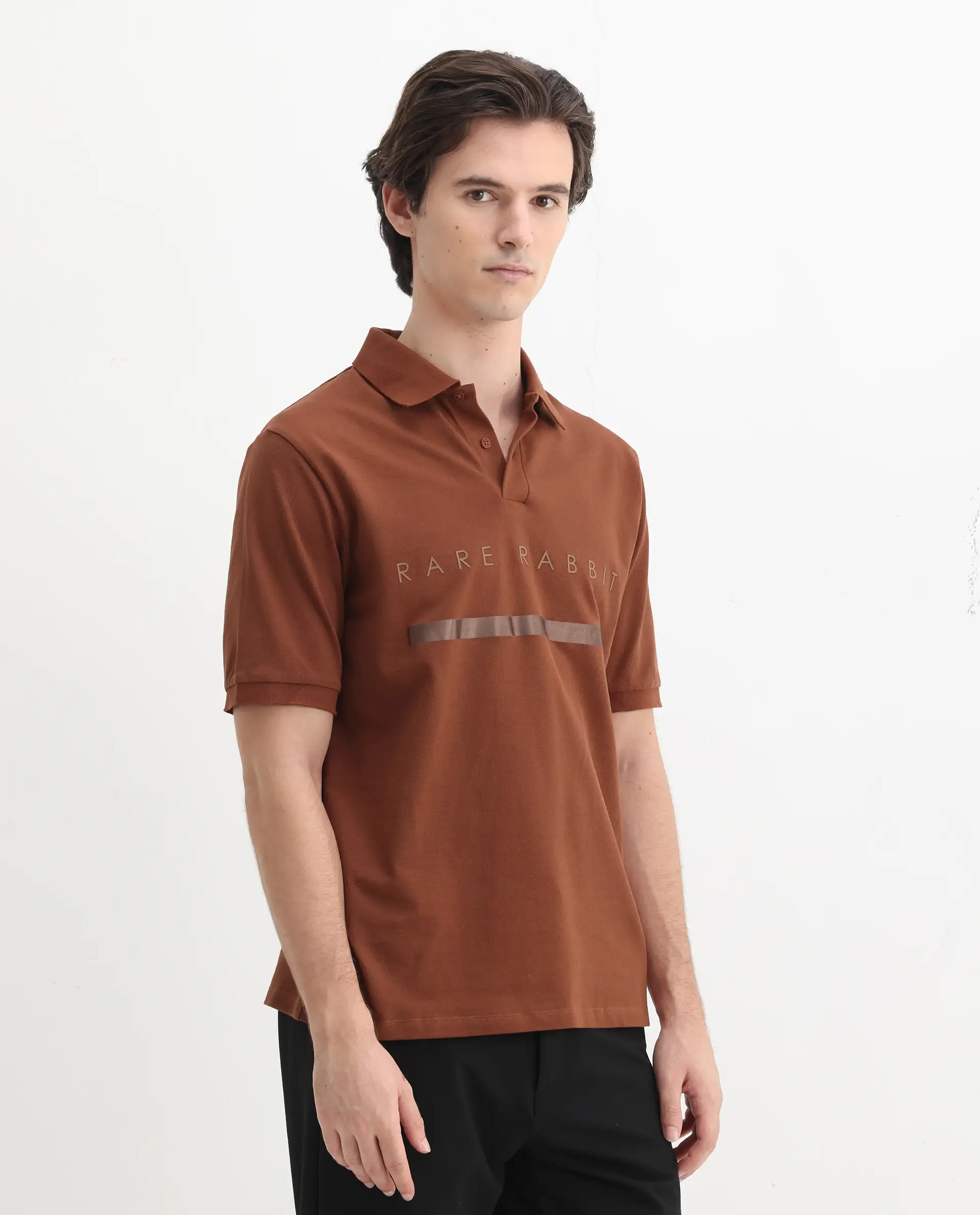 Rare Rabbit Men's Nellit Dusky Rust Cotton Blend Plain Regular Fit Half Sleeve Polo - Image 6