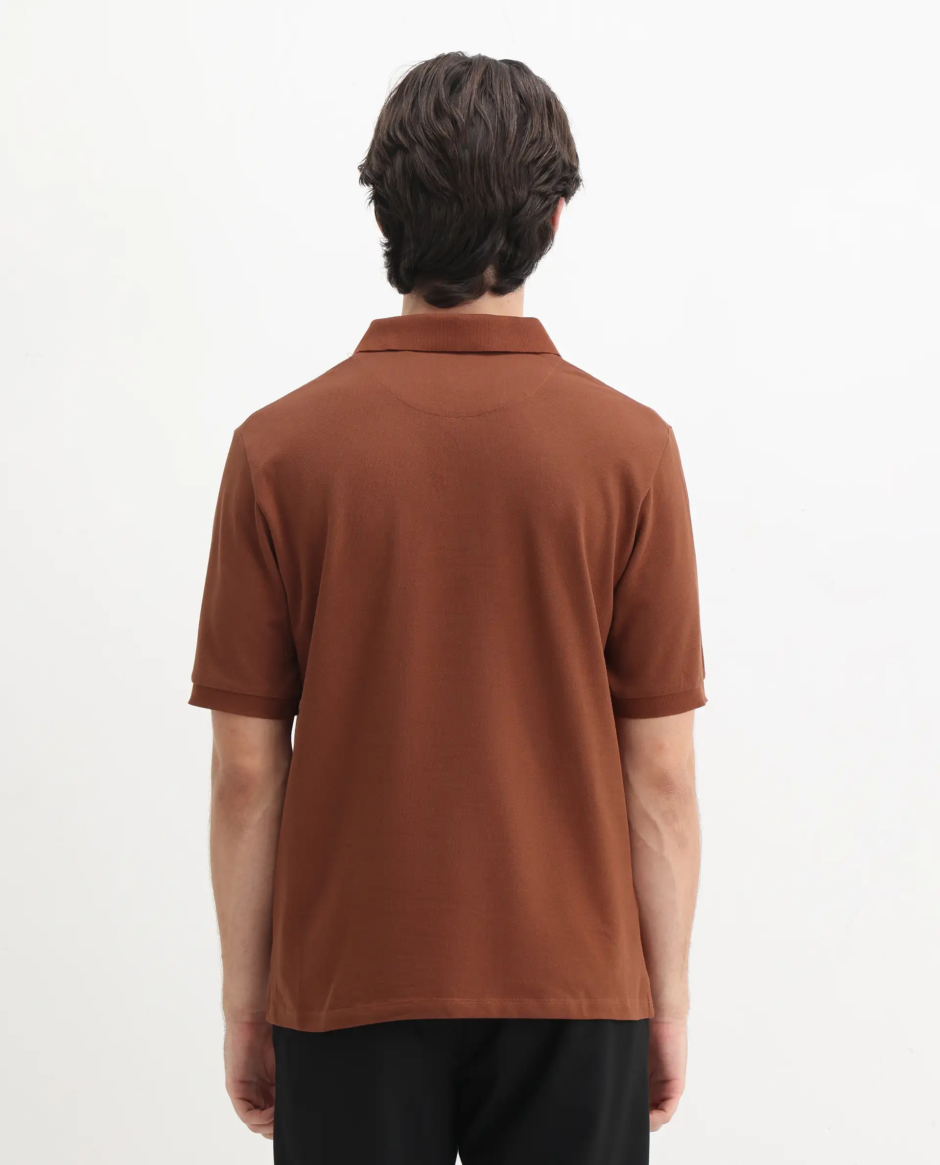 Rare Rabbit Men's Nellit Dusky Rust Cotton Blend Plain Regular Fit Half Sleeve Polo - Image 8