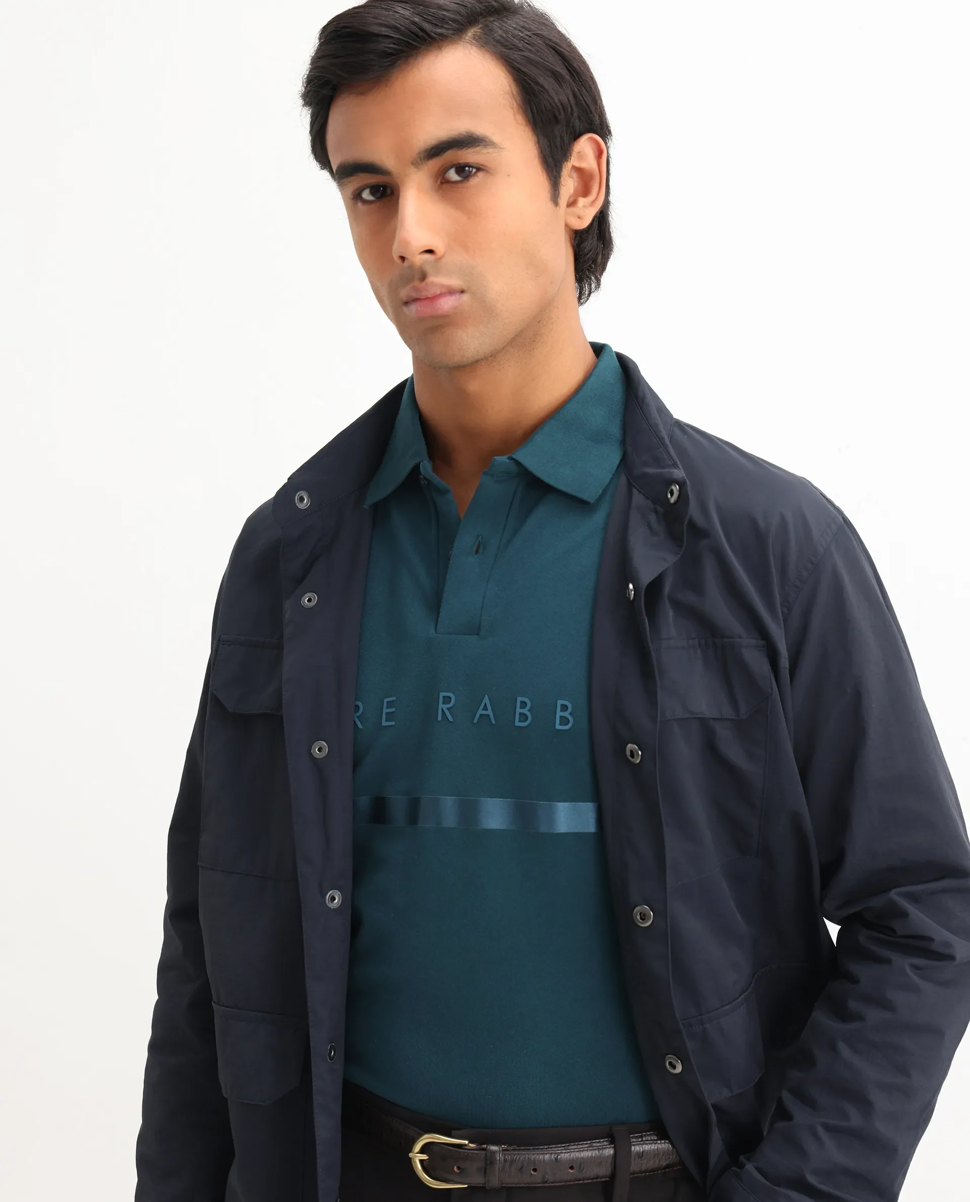 Rare Rabbit Men's Cotton Blend Plain Regular Fit Half Sleeve Polo