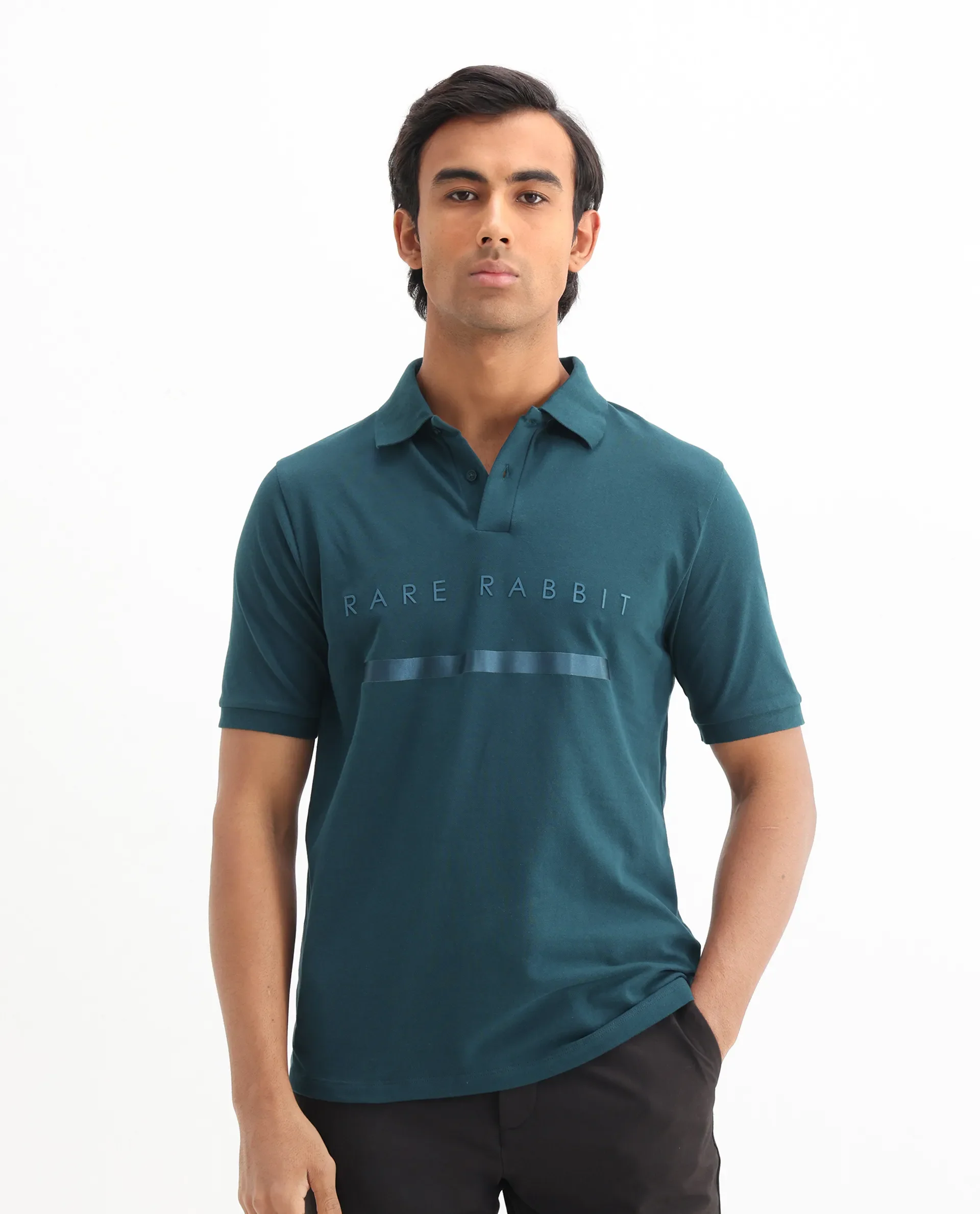 Rare Rabbit Men's Cotton Blend Plain Regular Fit Half Sleeve Polo - Image 3