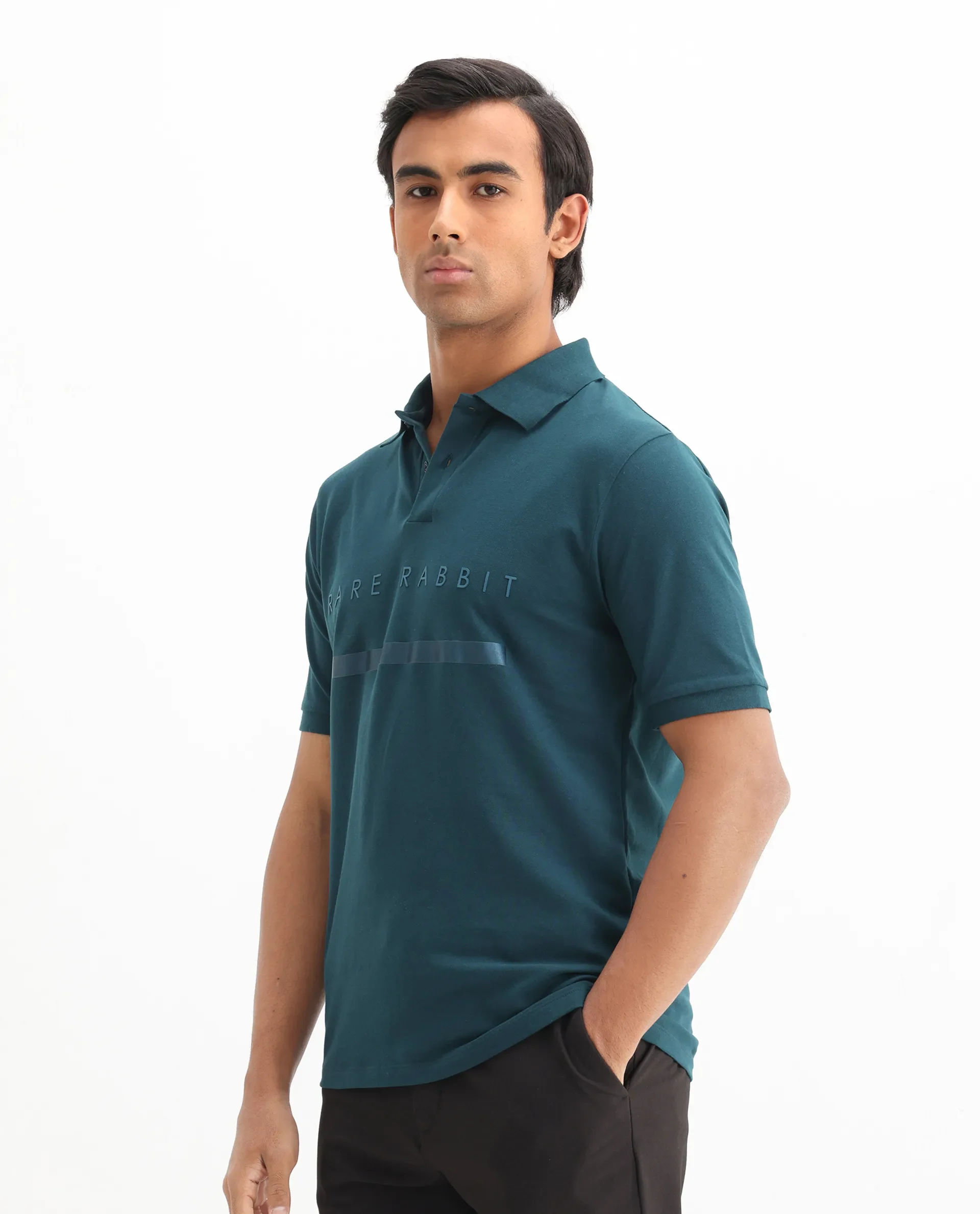 Rare Rabbit Men's Cotton Blend Plain Regular Fit Half Sleeve Polo - Image 7