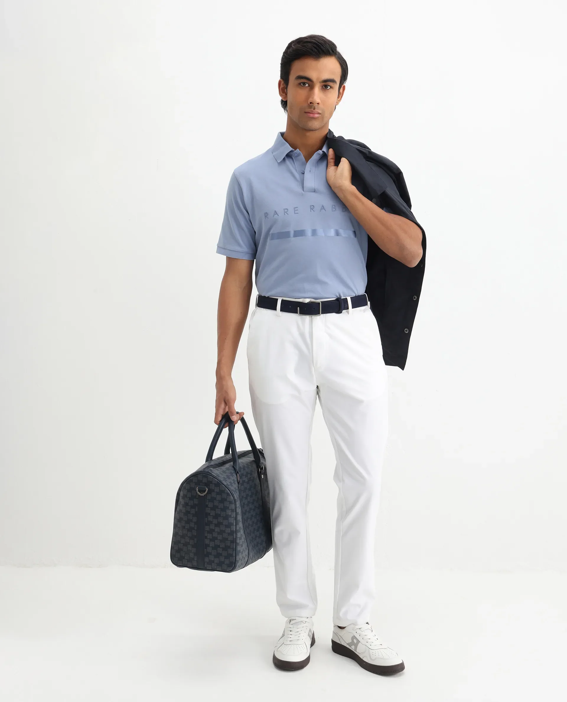 Rare Rabbit Men's Nellit Pastel Blue Cotton Plain Regular Fit Half Sleeve Polo - Image 2