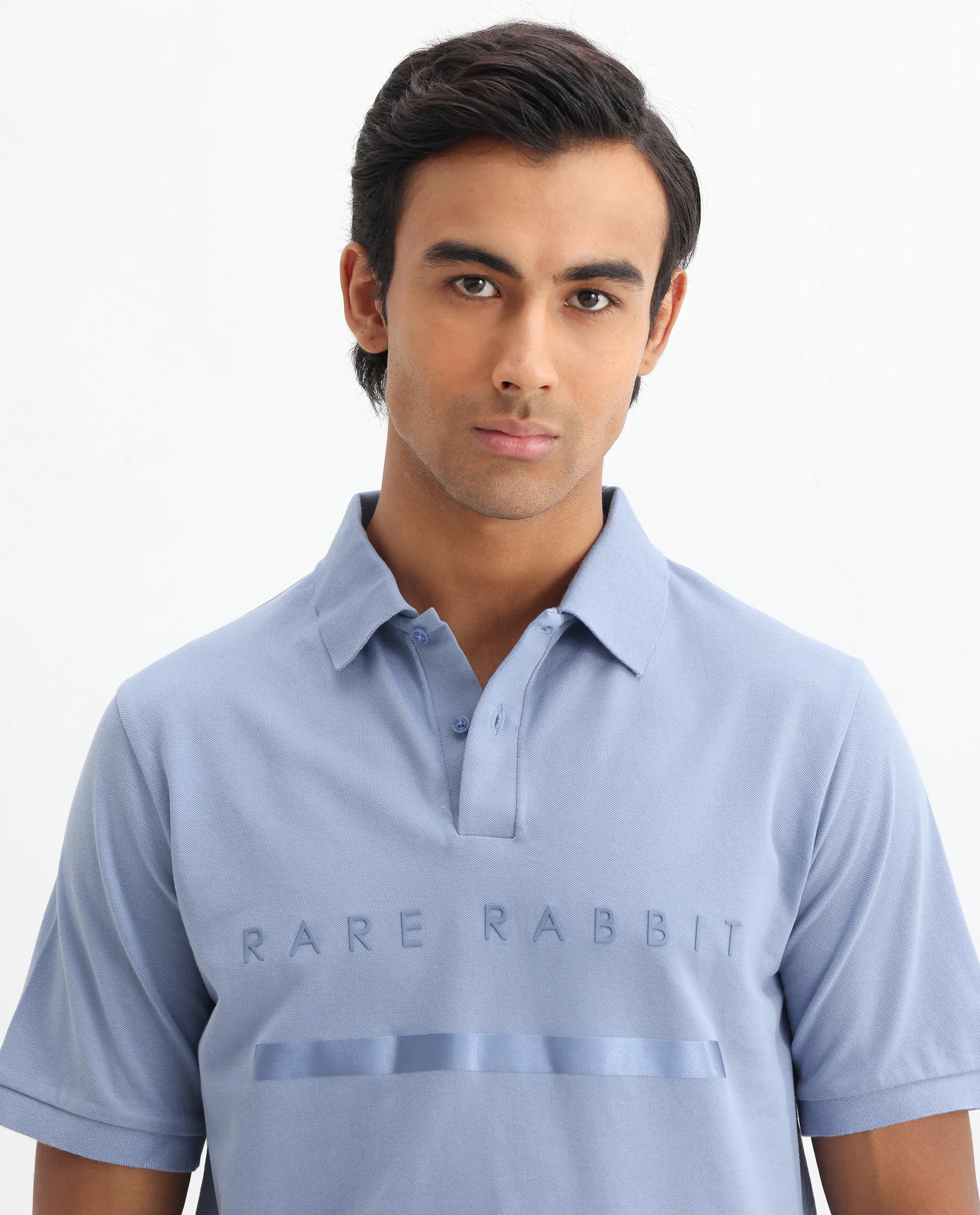 Rare Rabbit Men's Nellit Pastel Blue Cotton Plain Regular Fit Half Sleeve Polo - Image 4