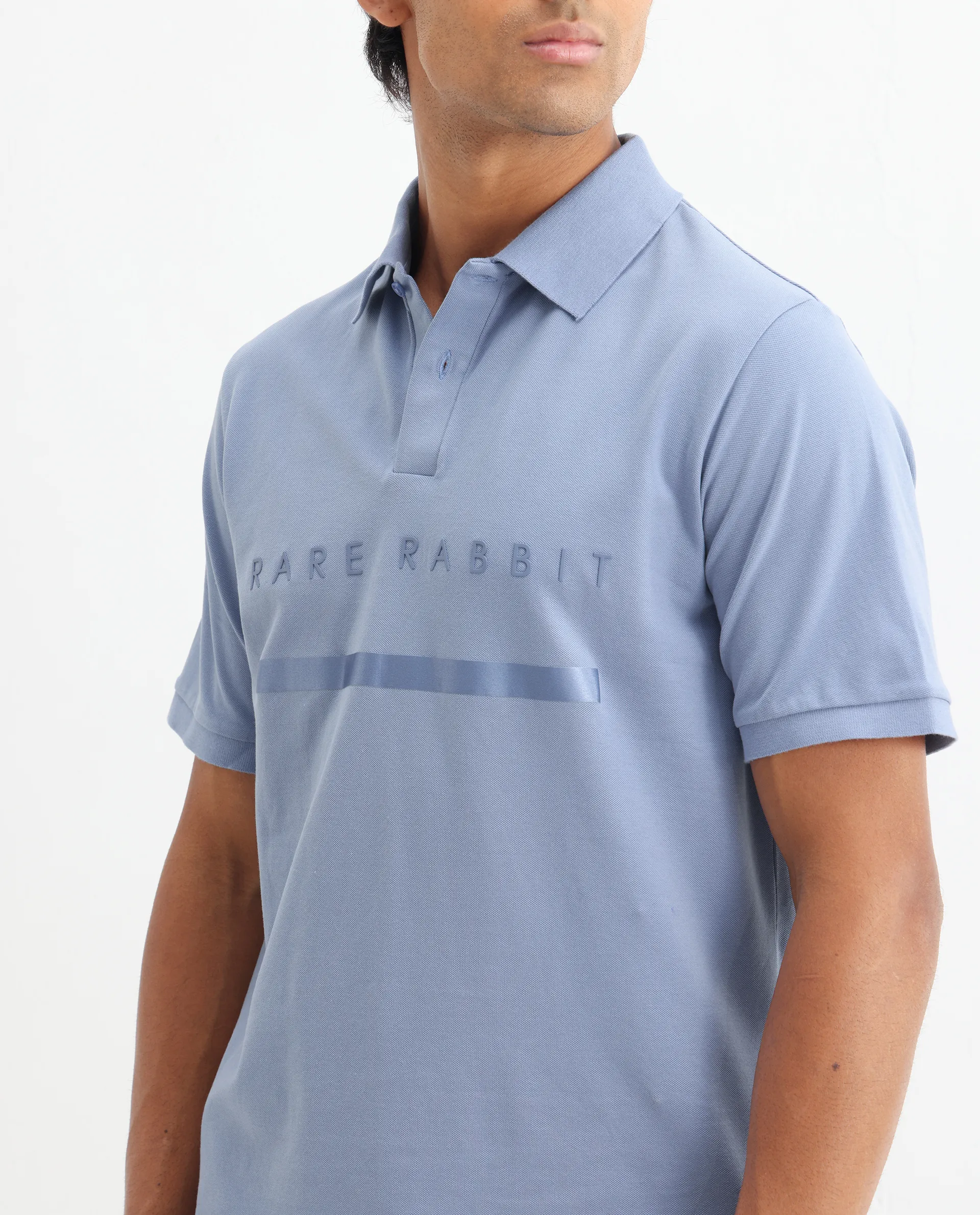 Rare Rabbit Men's Nellit Pastel Blue Cotton Plain Regular Fit Half Sleeve Polo - Image 5