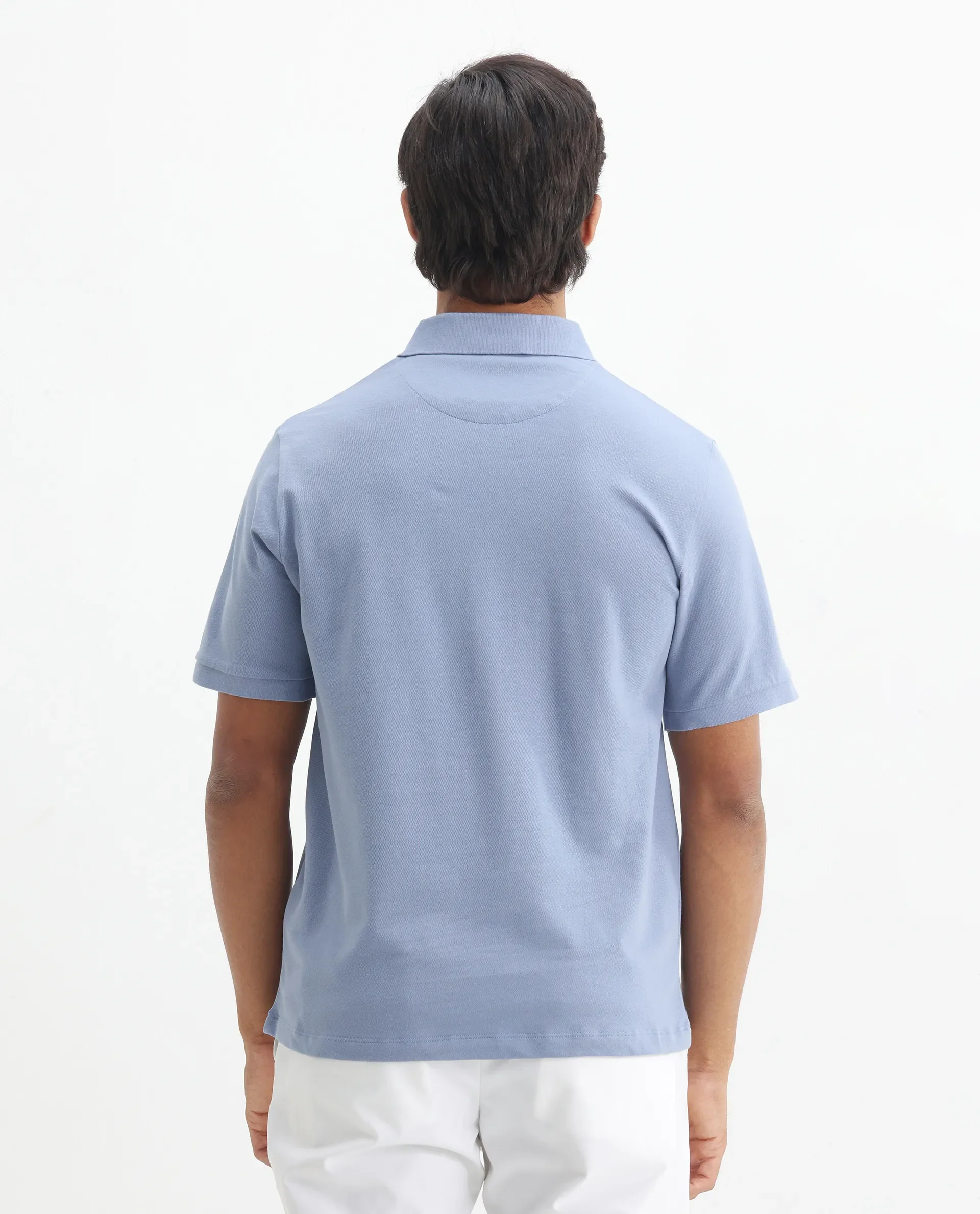 Rare Rabbit Men's Nellit Pastel Blue Cotton Plain Regular Fit Half Sleeve Polo - Image 6