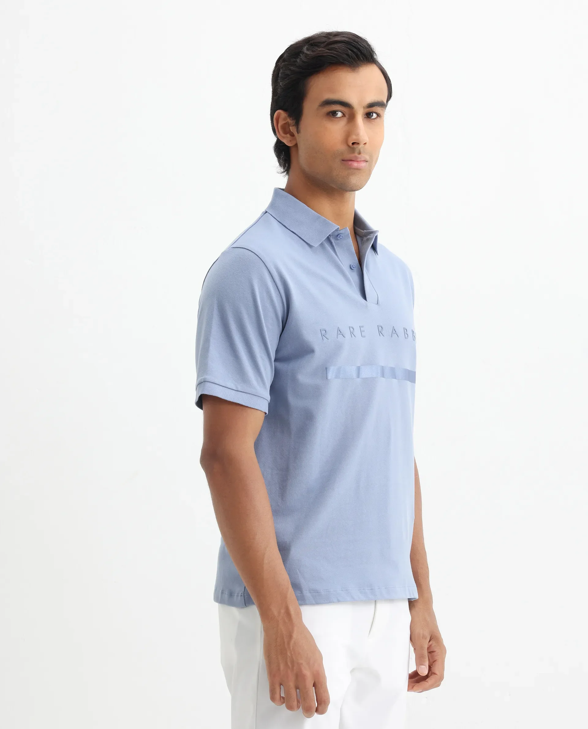 Rare Rabbit Men's Nellit Pastel Blue Cotton Plain Regular Fit Half Sleeve Polo - Image 8