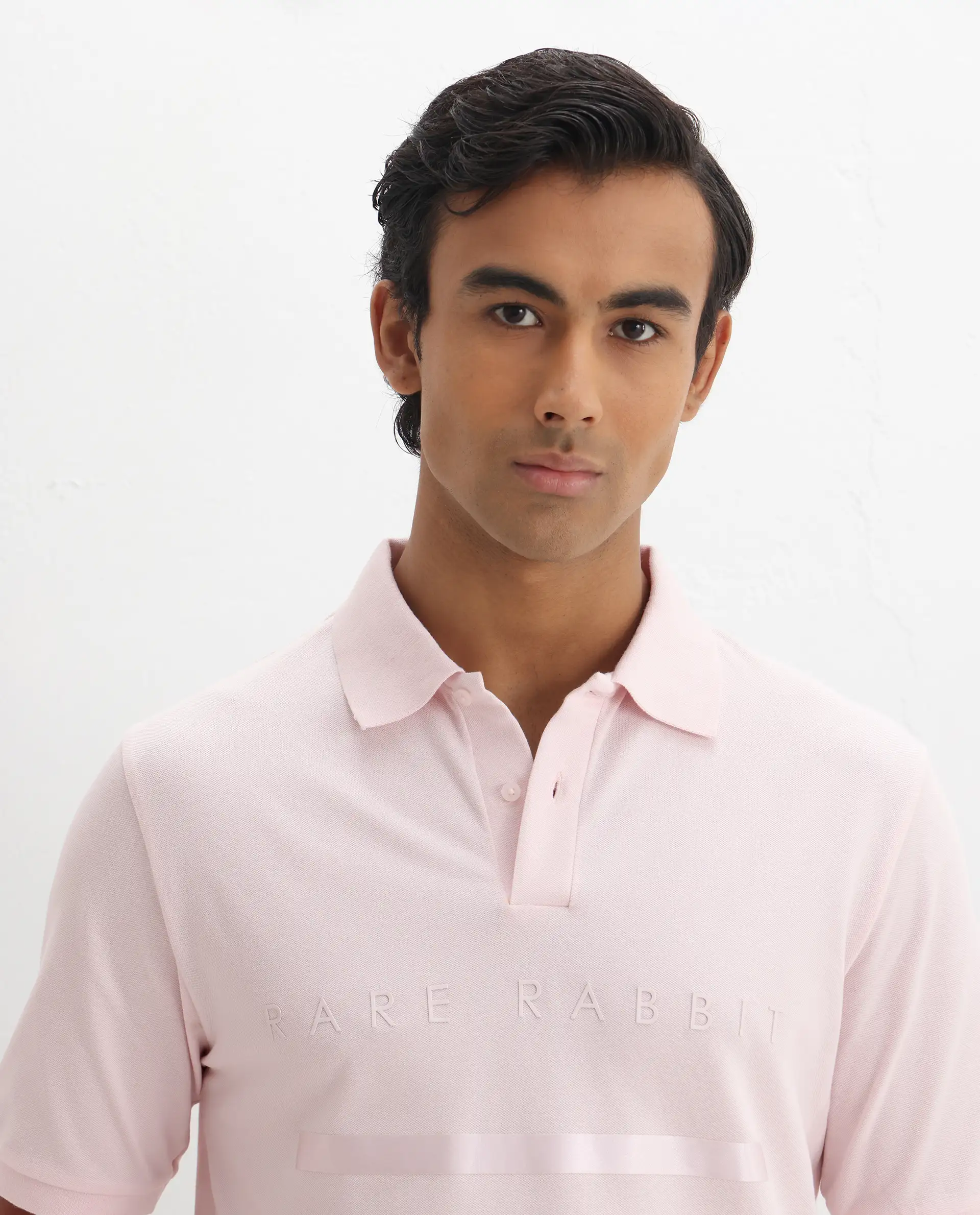 Rare Rabbit Men's Nellit Pastel Pink Cotton Plain Regular Fit Half Sleeve Polo - Image 5