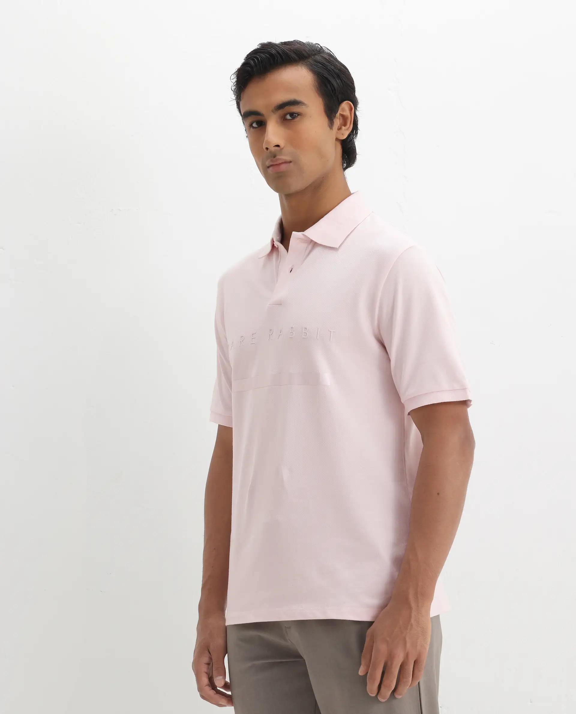 Rare Rabbit Men's Nellit Pastel Pink Cotton Plain Regular Fit Half Sleeve Polo - Image 7