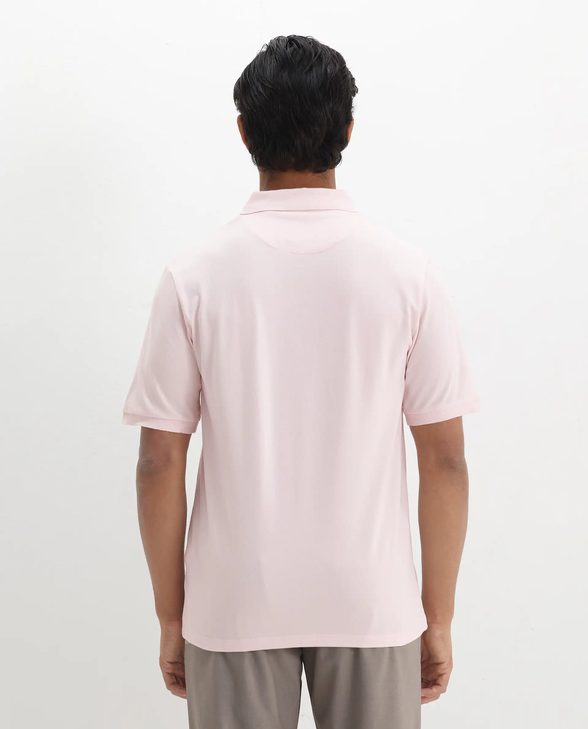 Rare Rabbit Men's Nellit Pastel Pink Cotton Plain Regular Fit Half Sleeve Polo - Image 8
