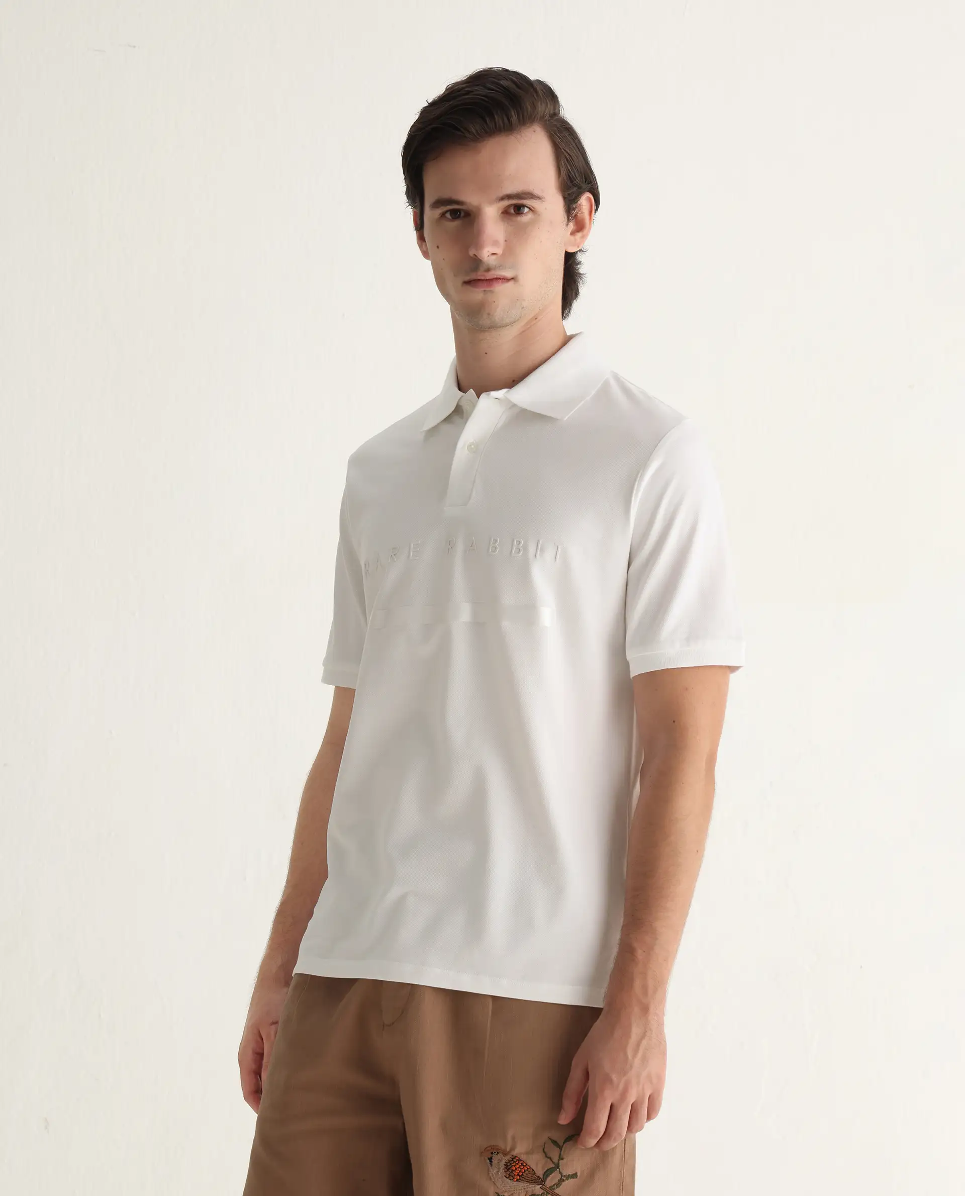 Rare Rabbit Men's Nellit White Cotton Plain Regular Fit Half Sleeve Polo - Image 6