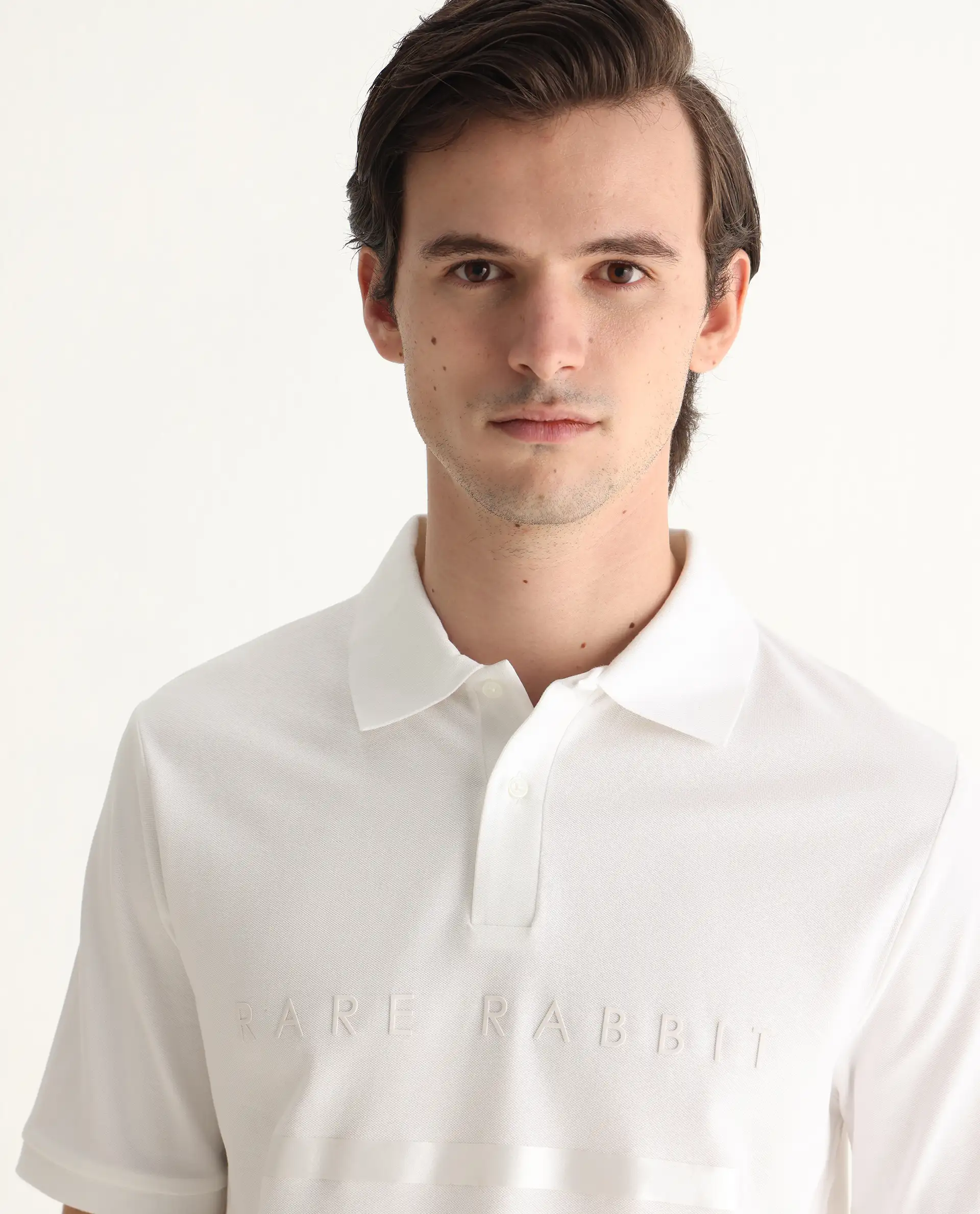 Rare Rabbit Men's Nellit White Cotton Plain Regular Fit Half Sleeve Polo - Image 8