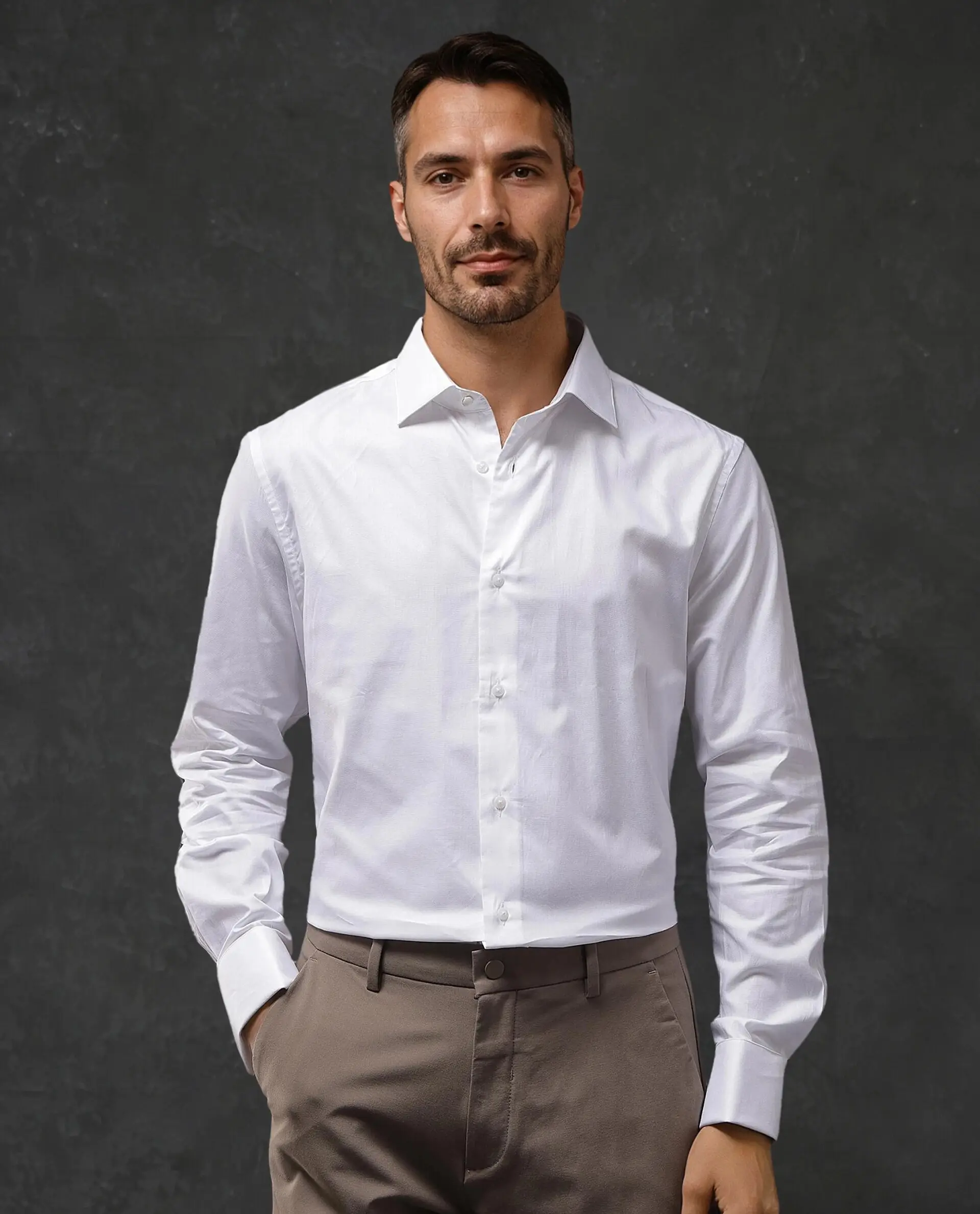 Rare Rabbit Men's Nello White Cotton Blend Plain Regular Fit Full Sleeve Collared Shirt - Image 3