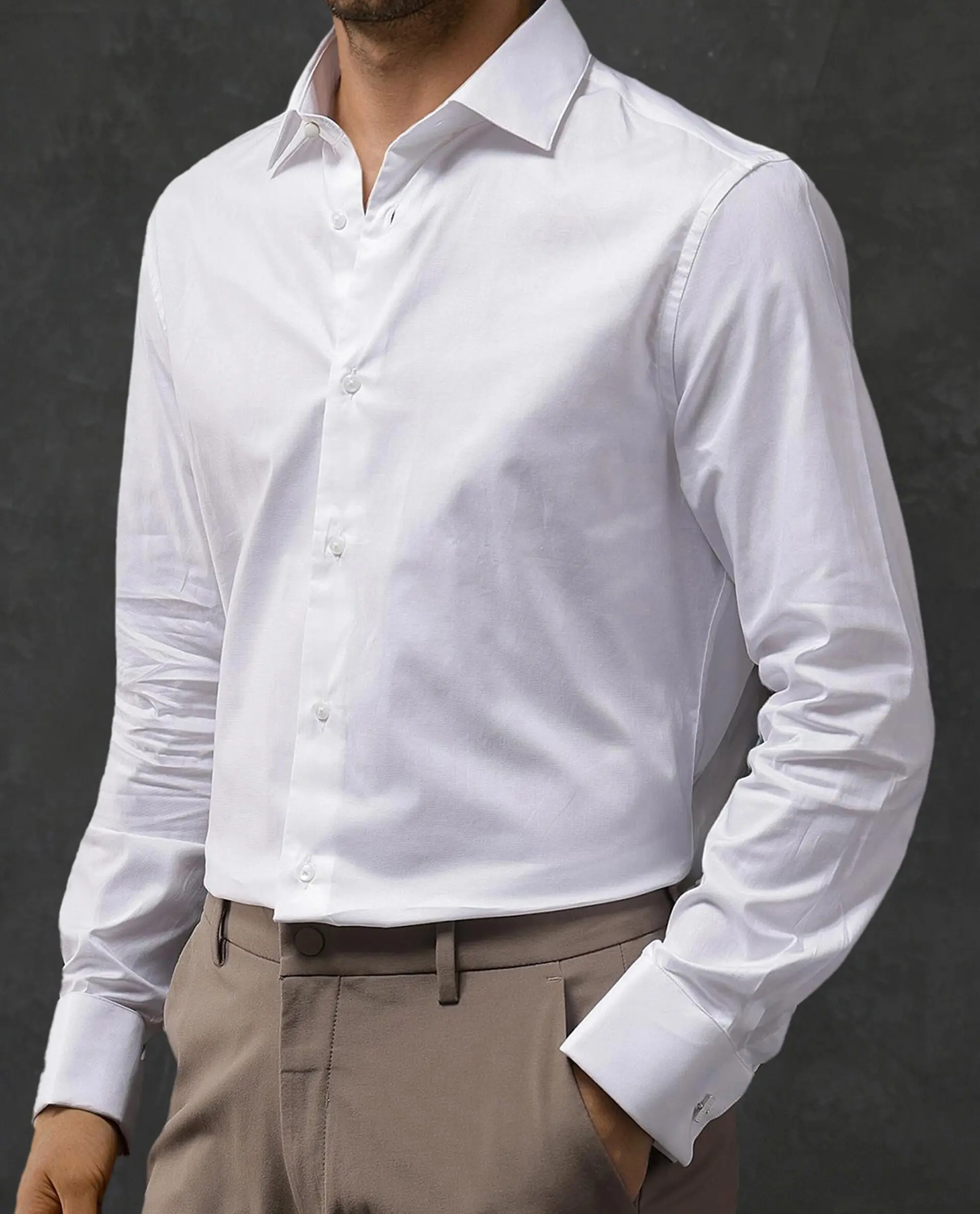 Rare Rabbit Men's Nello White Cotton Blend Plain Regular Fit Full Sleeve Collared Shirt - Image 5
