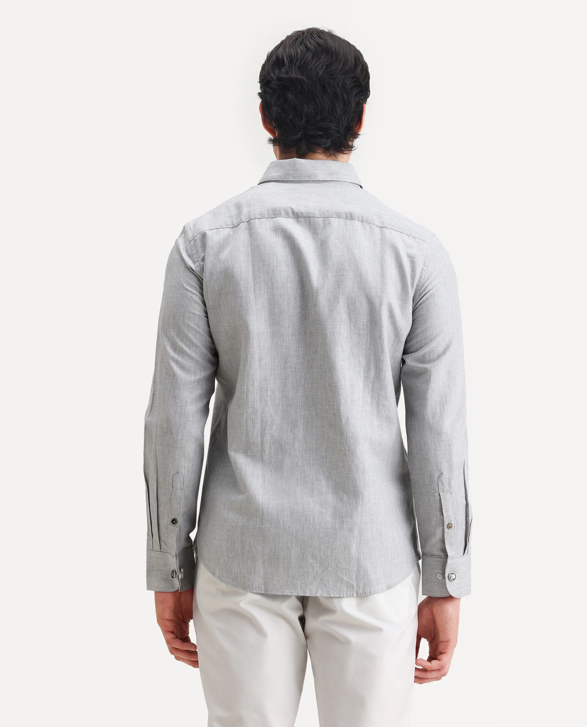 Rare Rabbit Men's Nellor Grey Cotton Plain Regular Fit Full Sleeve Collared Shirt - Image 7