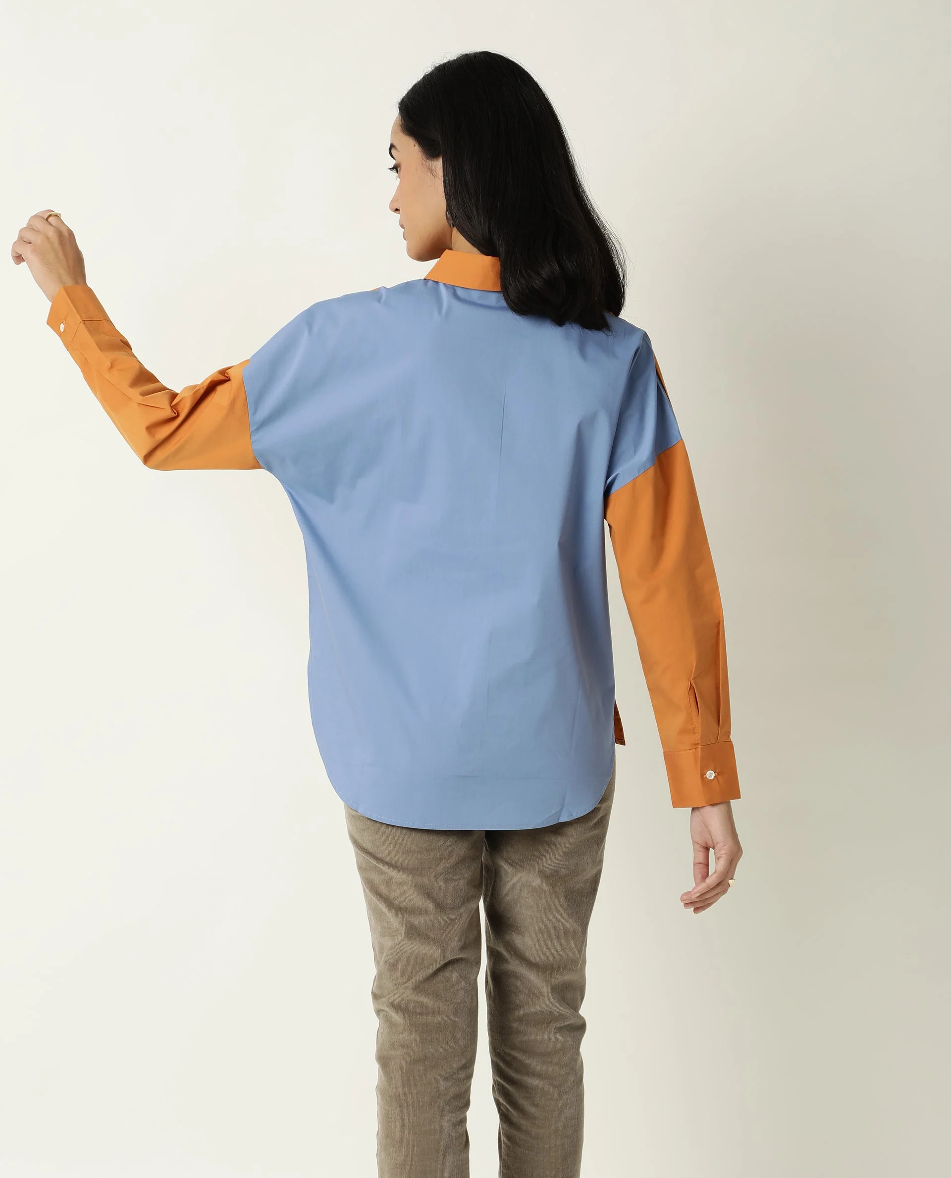Rareism Women's Nellore Orange Spread Collar Plain Knee Length Regular Fit Top - Image 3