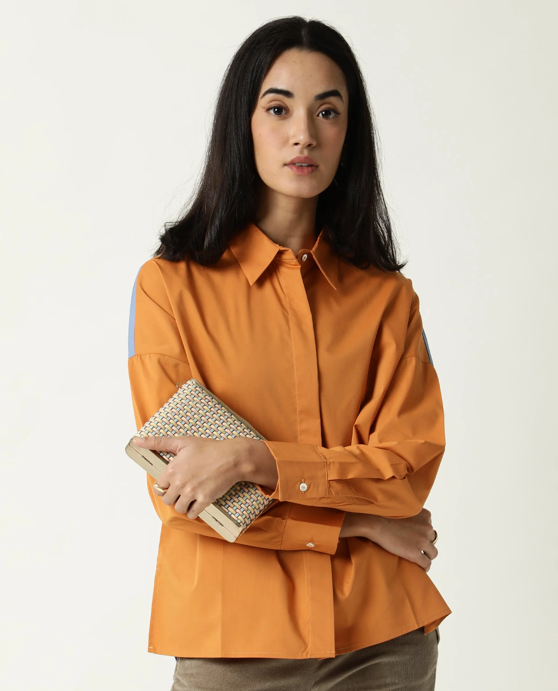 Rareism Women's Nellore Orange Spread Collar Plain Knee Length Regular Fit Top - Image 6