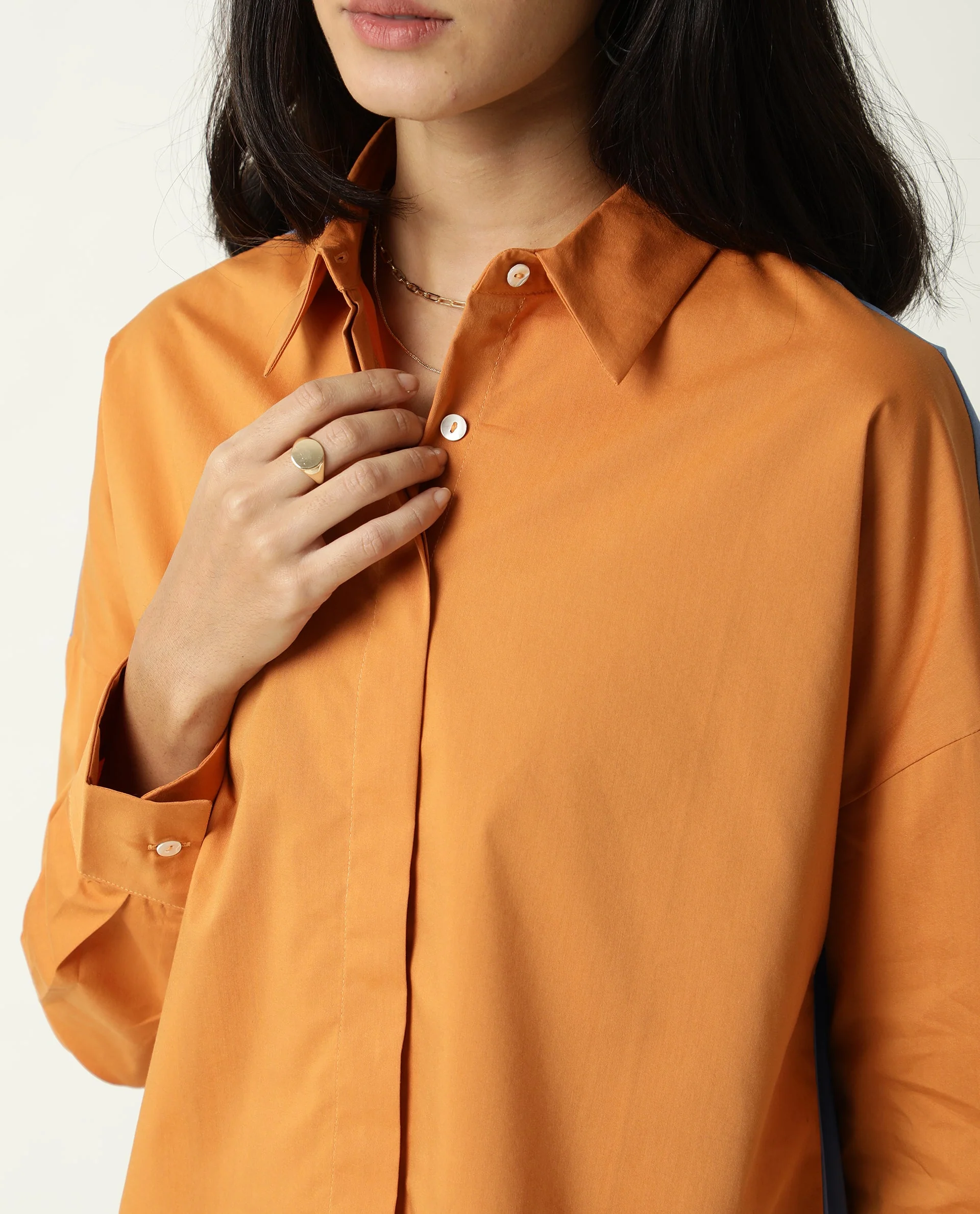Rareism Women's Nellore Orange Spread Collar Plain Knee Length Regular Fit Top - Image 8