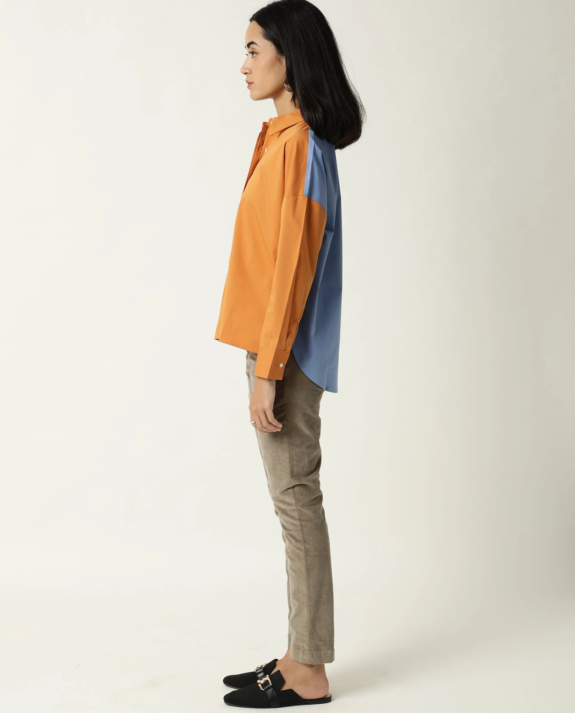 Rareism Women's Nellore Orange Spread Collar Plain Knee Length Regular Fit Top - Image 9