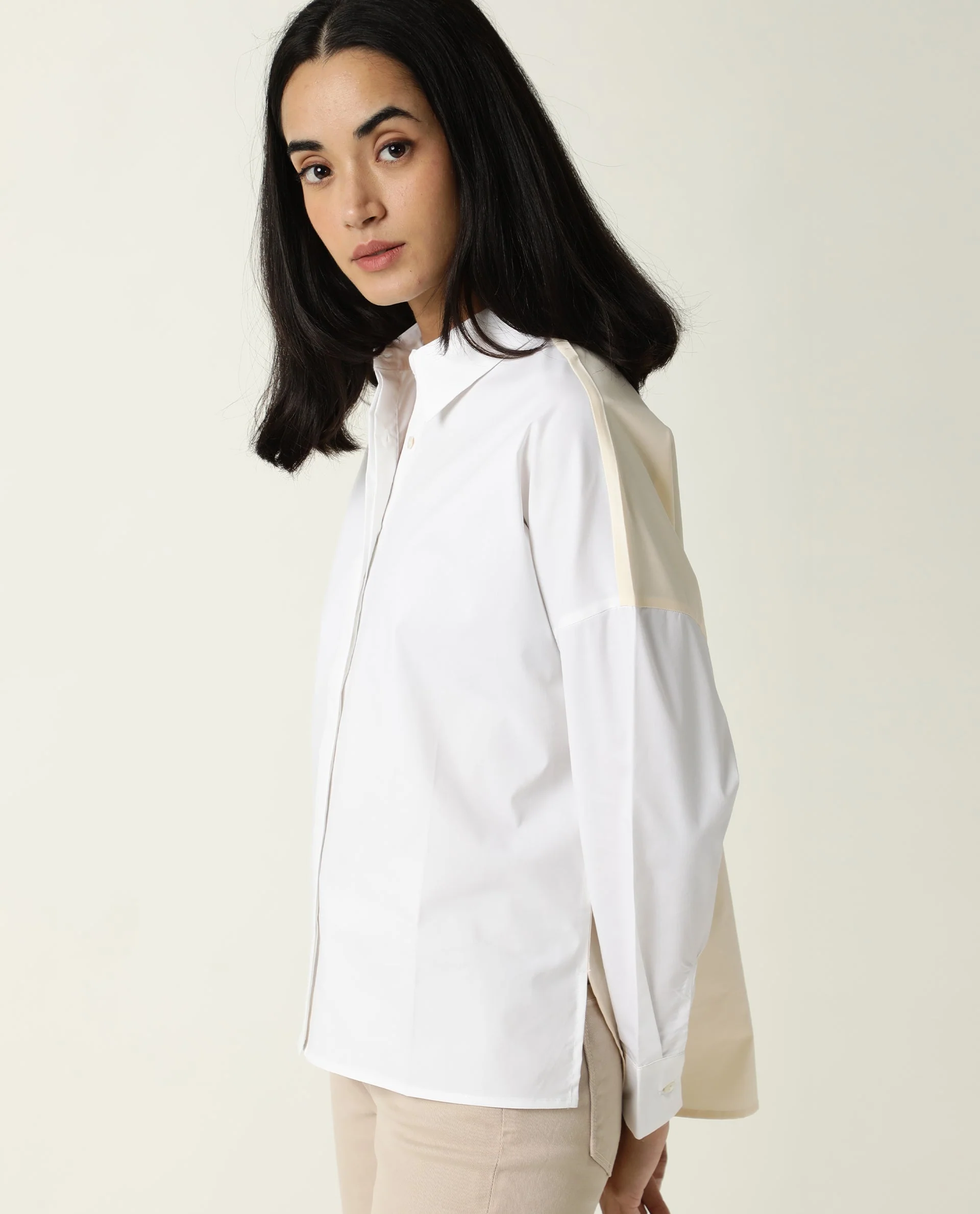 Rareism Women's Nellore White Cotton Blend Spread Collar Plain Regular Fit Top - Image 5