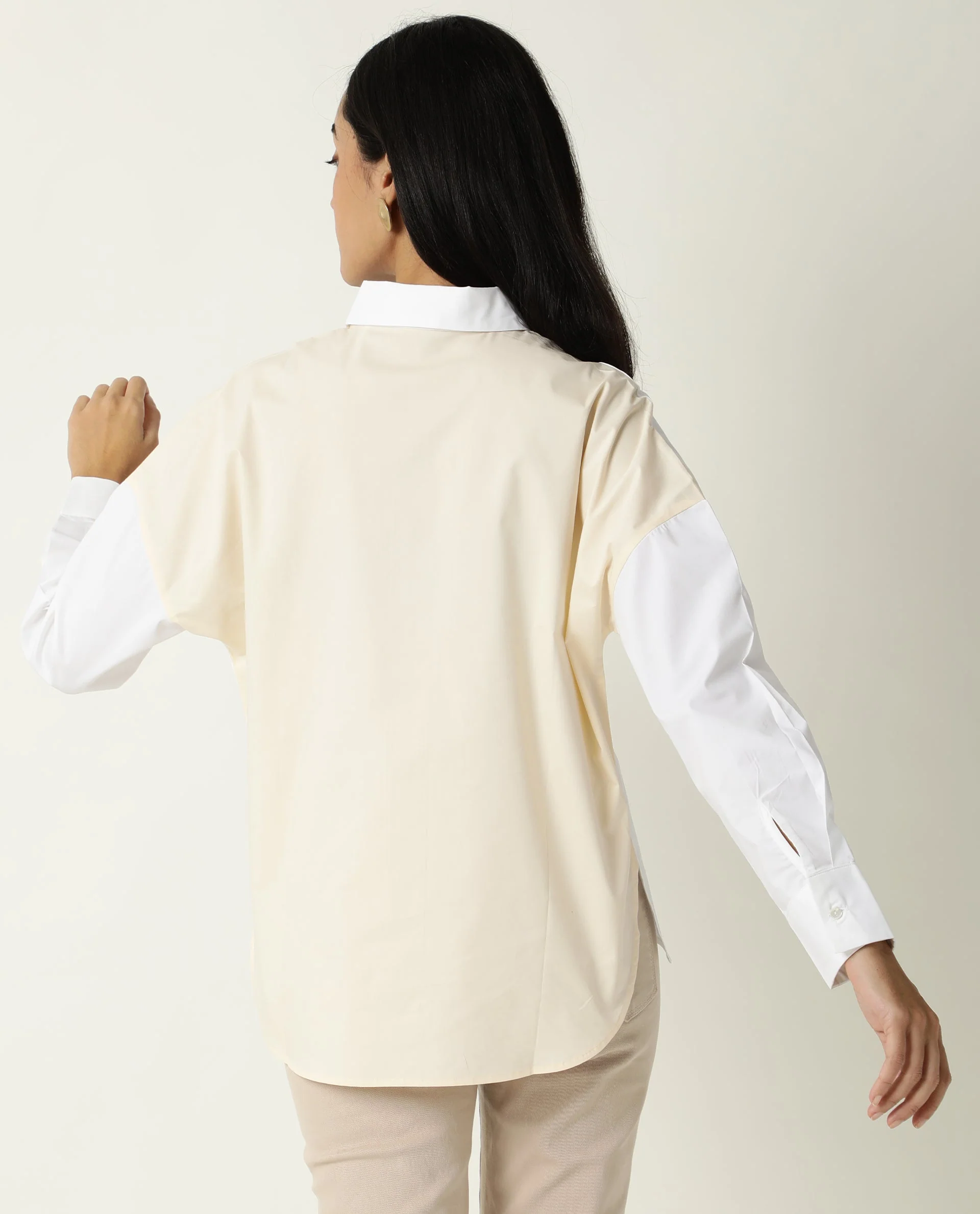 Rareism Women's Nellore White Cotton Blend Spread Collar Plain Regular Fit Top - Image 7