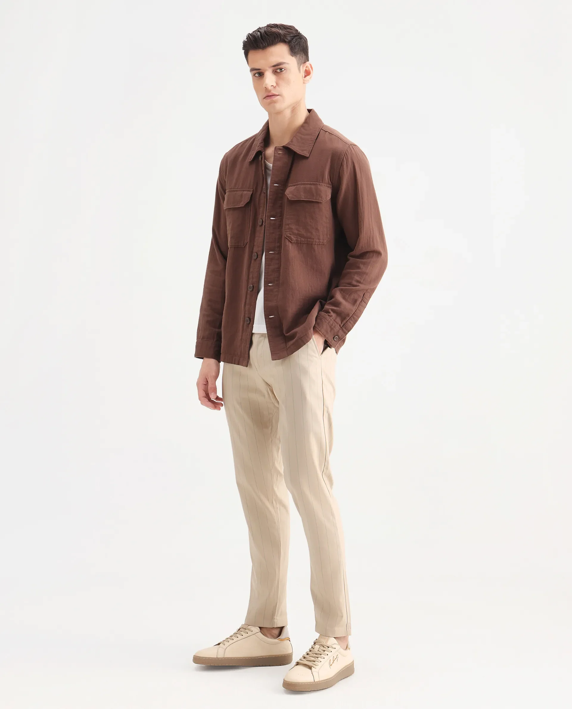 Rare Rabbit Men's Nelo Beige Cotton Striped Print Regular Fit Trouser - Image 5