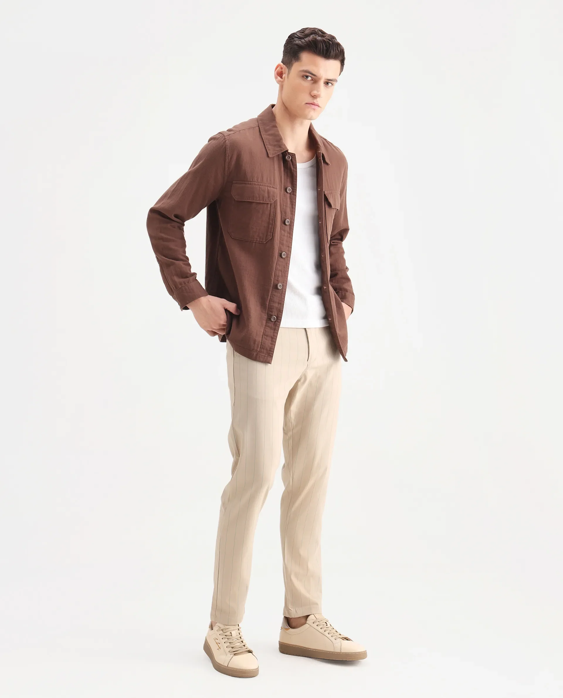 Rare Rabbit Men's Nelo Beige Cotton Striped Print Regular Fit Trouser - Image 6
