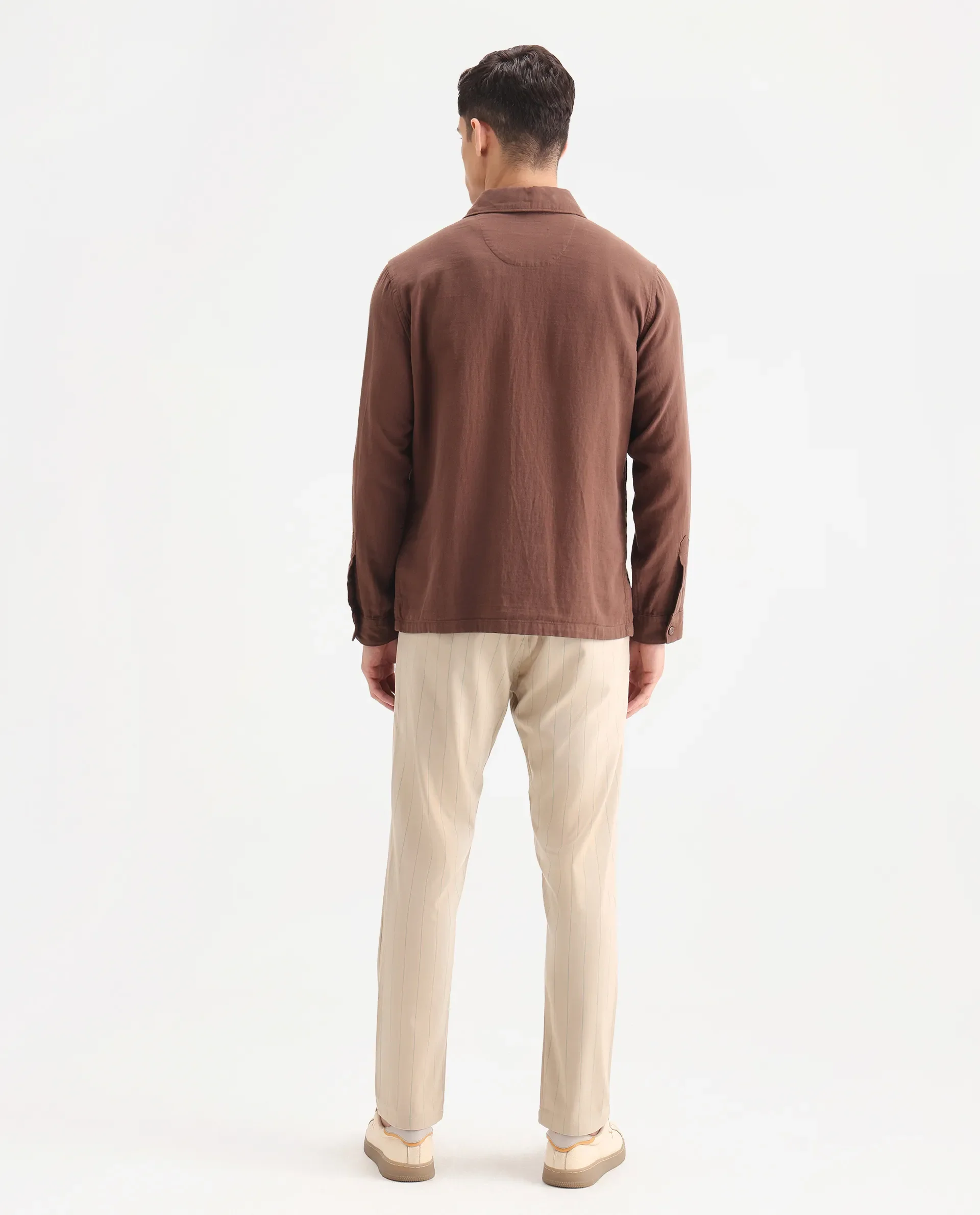 Rare Rabbit Men's Nelo Beige Cotton Striped Print Regular Fit Trouser - Image 8