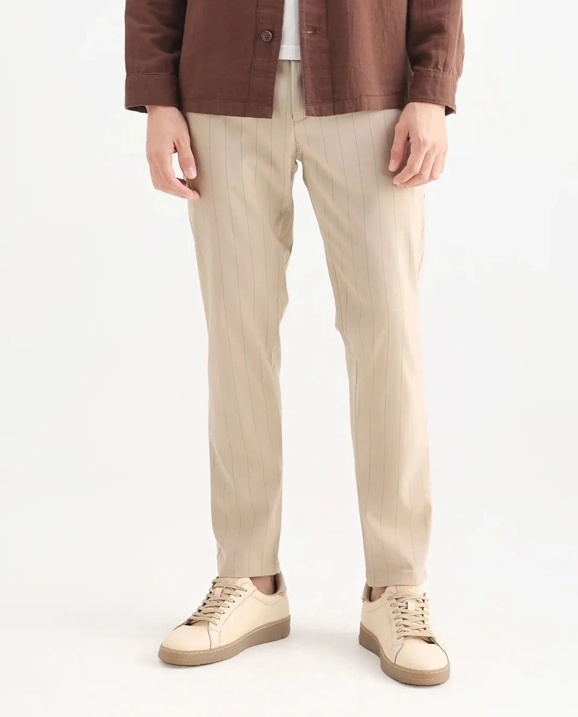 Rare Rabbit Men's Nelo Beige Cotton Striped Print Regular Fit Trouser - Image 9
