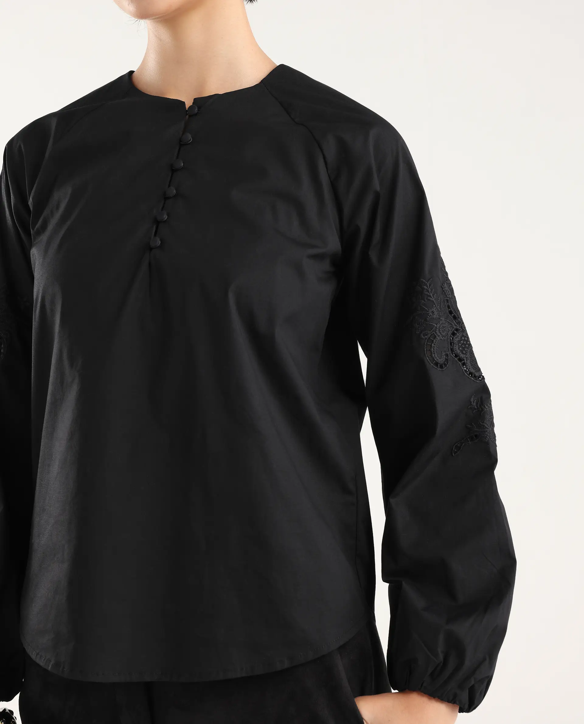 Rareism Women's Nembon Black Cotton Full Sleeve Regular Fit Plain Top - Image 4