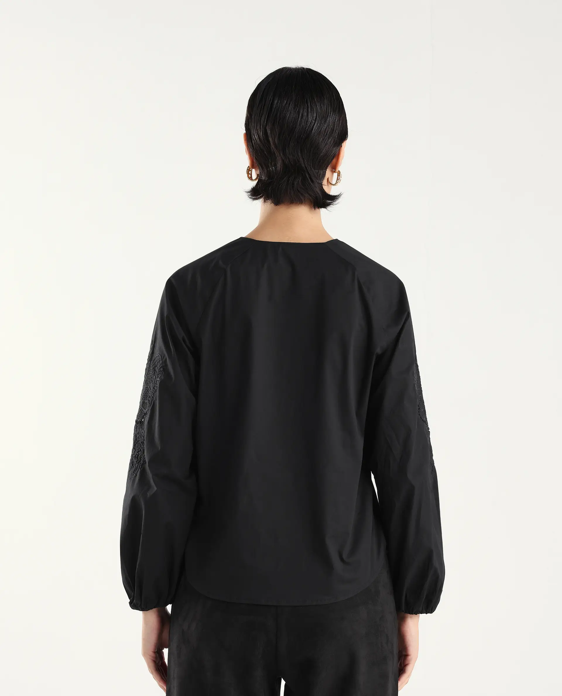 Rareism Women's Nembon Black Cotton Full Sleeve Regular Fit Plain Top - Image 7