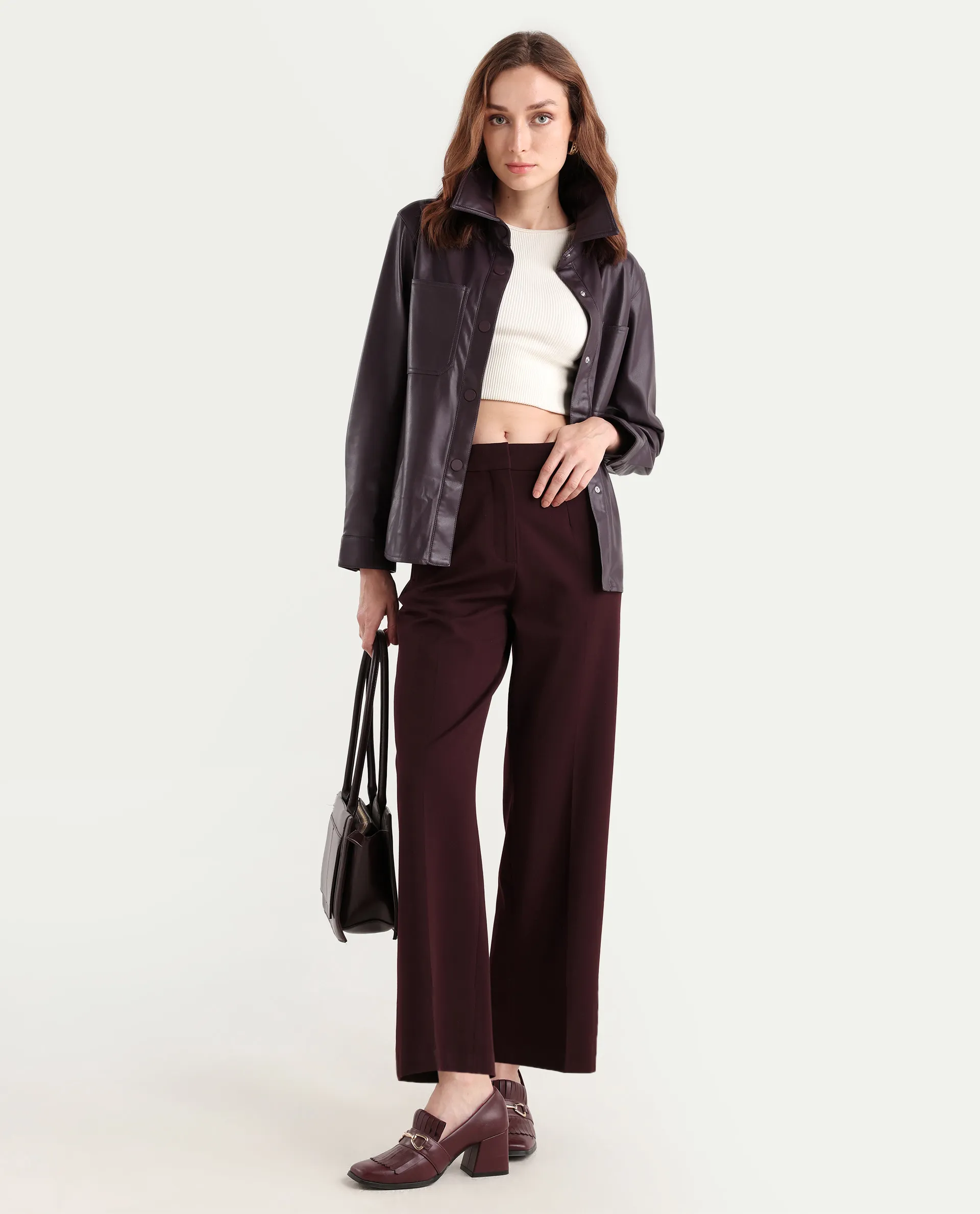 Rareism Women's Nemer Maroon Polyester Spread Collar Plain Cuffed Sleeve Boxy Fit Jacket - Image 2