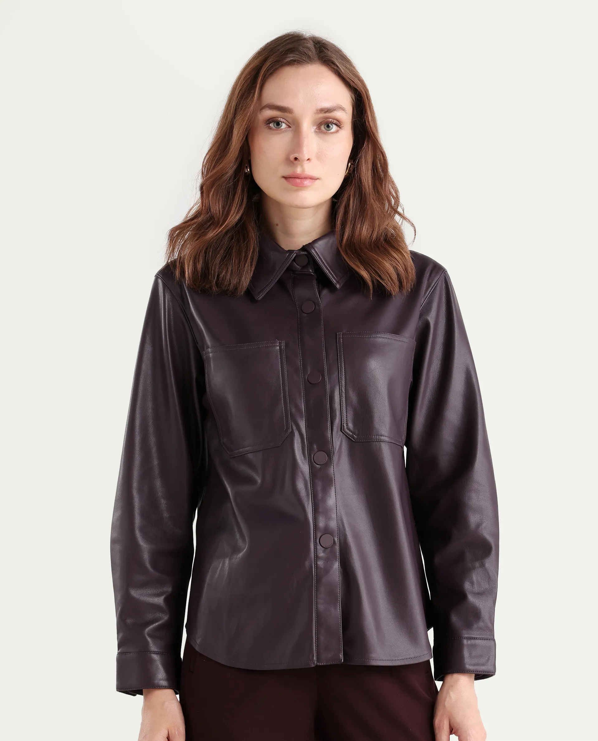Rareism Women's Nemer Maroon Polyester Spread Collar Plain Cuffed Sleeve Boxy Fit Jacket - Image 3
