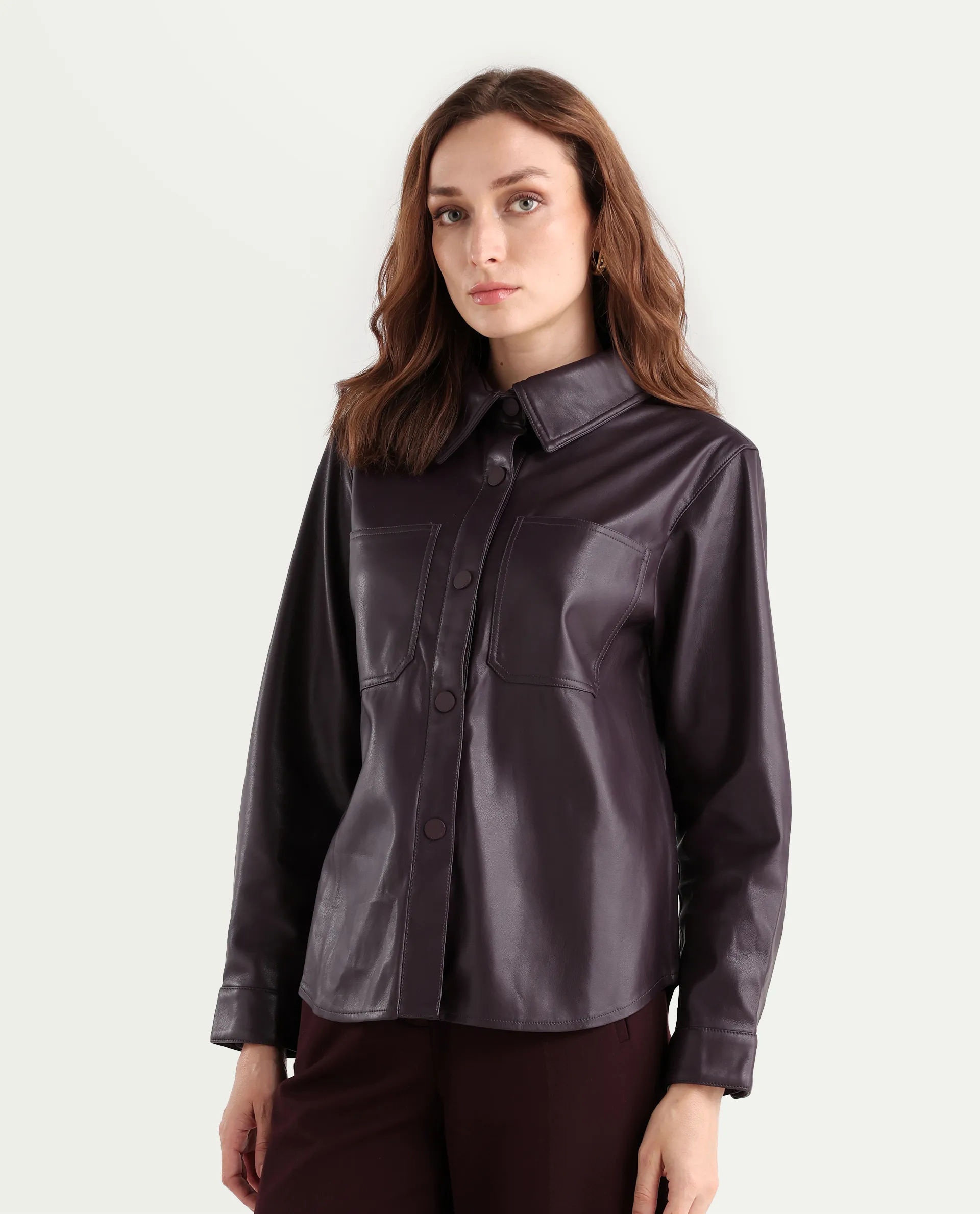 Rareism Women's Nemer Maroon Polyester Spread Collar Plain Cuffed Sleeve Boxy Fit Jacket - Image 5