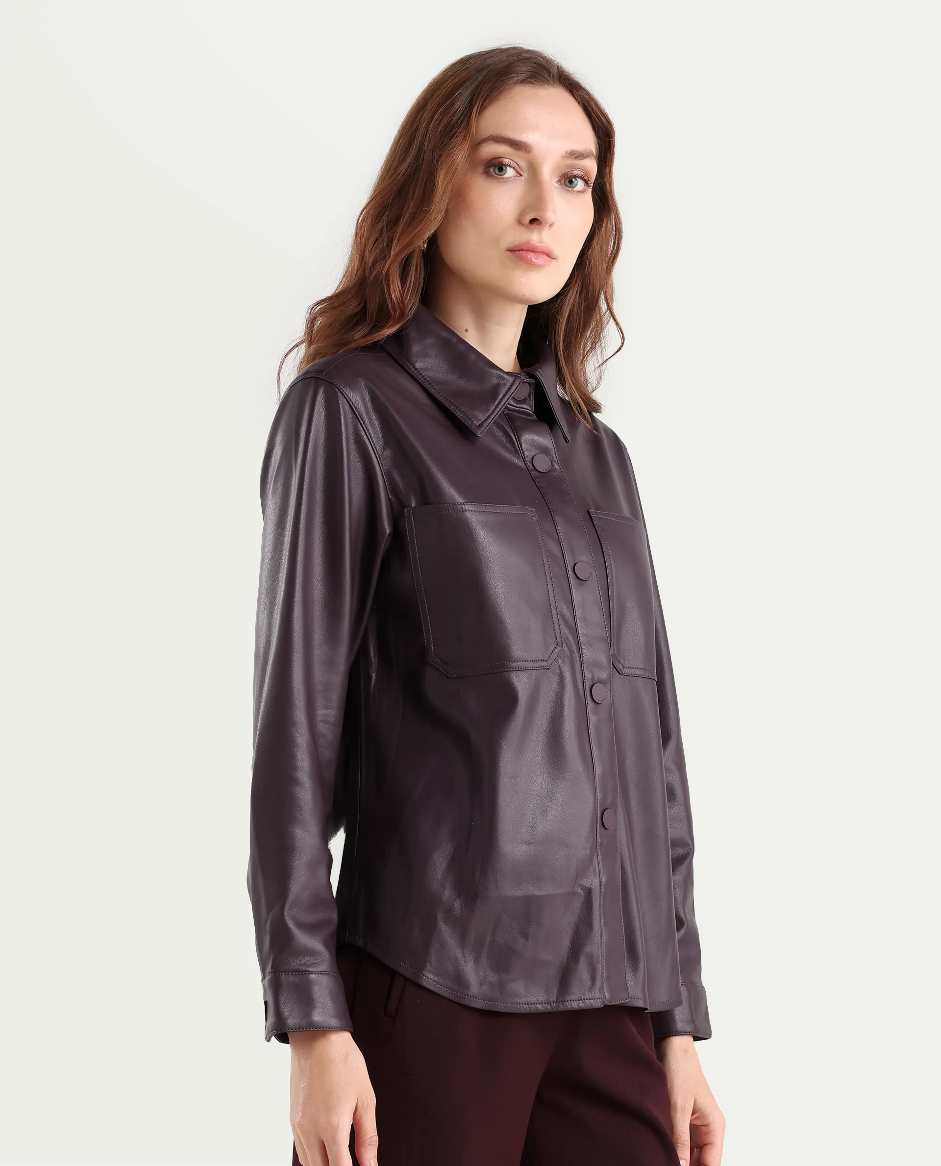 Rareism Women's Nemer Maroon Polyester Spread Collar Plain Cuffed Sleeve Boxy Fit Jacket - Image 6