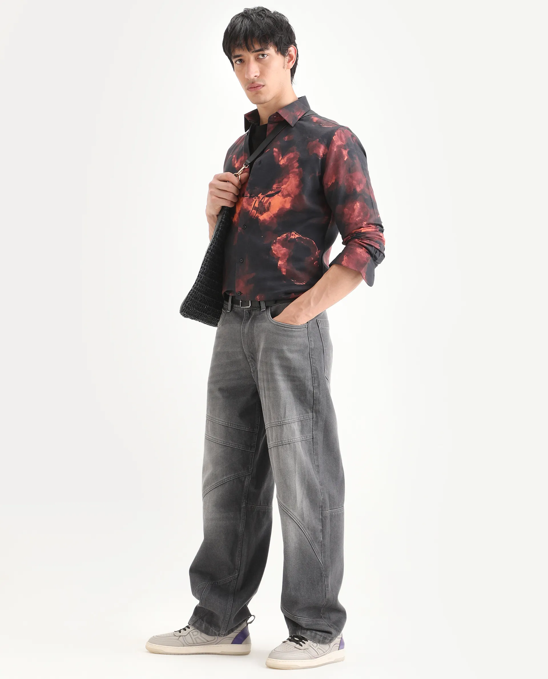 Rare Rabbit Men's Nemi Black Cotton Blend Fabric Full Sleeve Spread Collar Regular Fit Abstract Print Shirt - Image 2