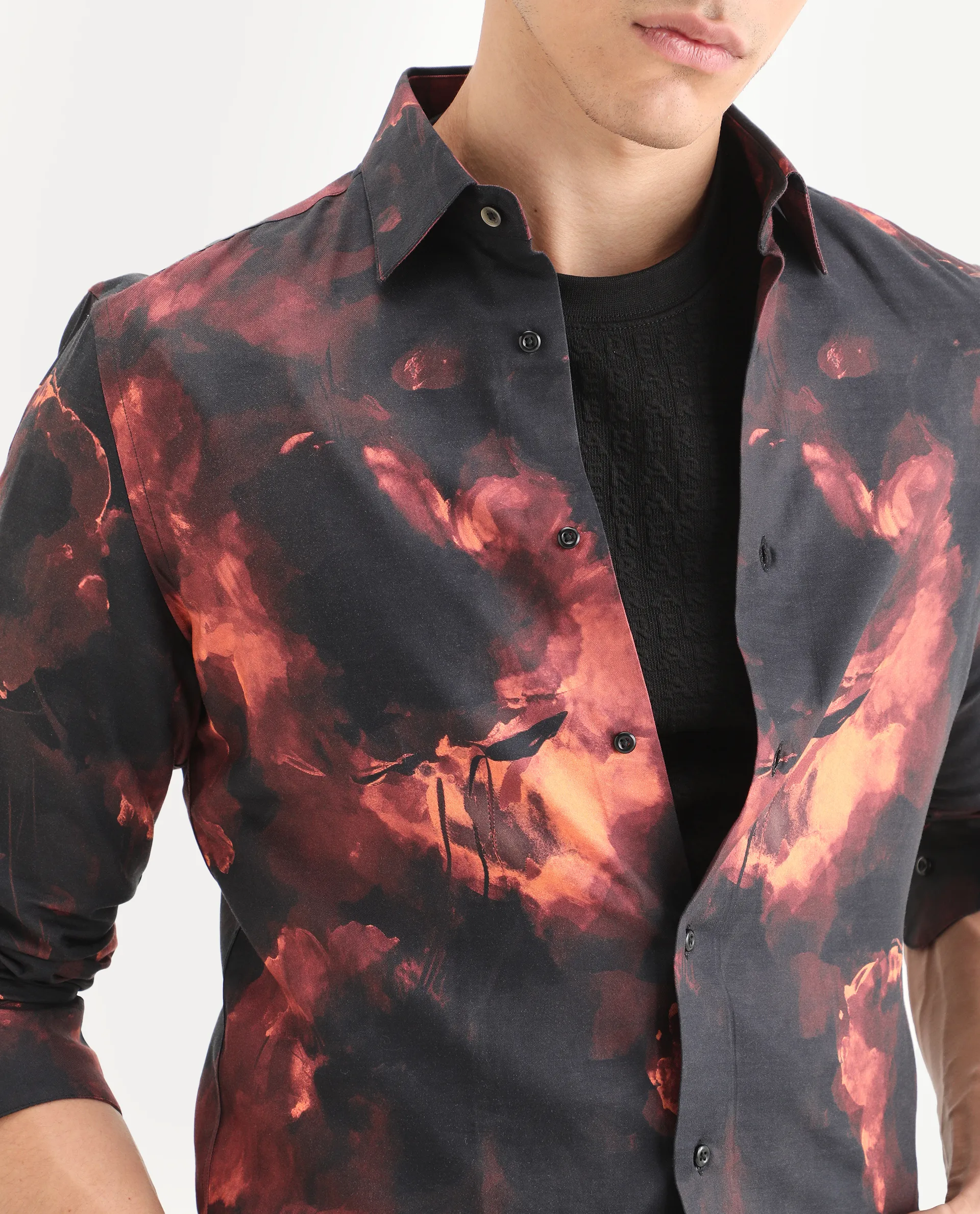 Rare Rabbit Men's Nemi Black Cotton Blend Fabric Full Sleeve Spread Collar Regular Fit Abstract Print Shirt - Image 3
