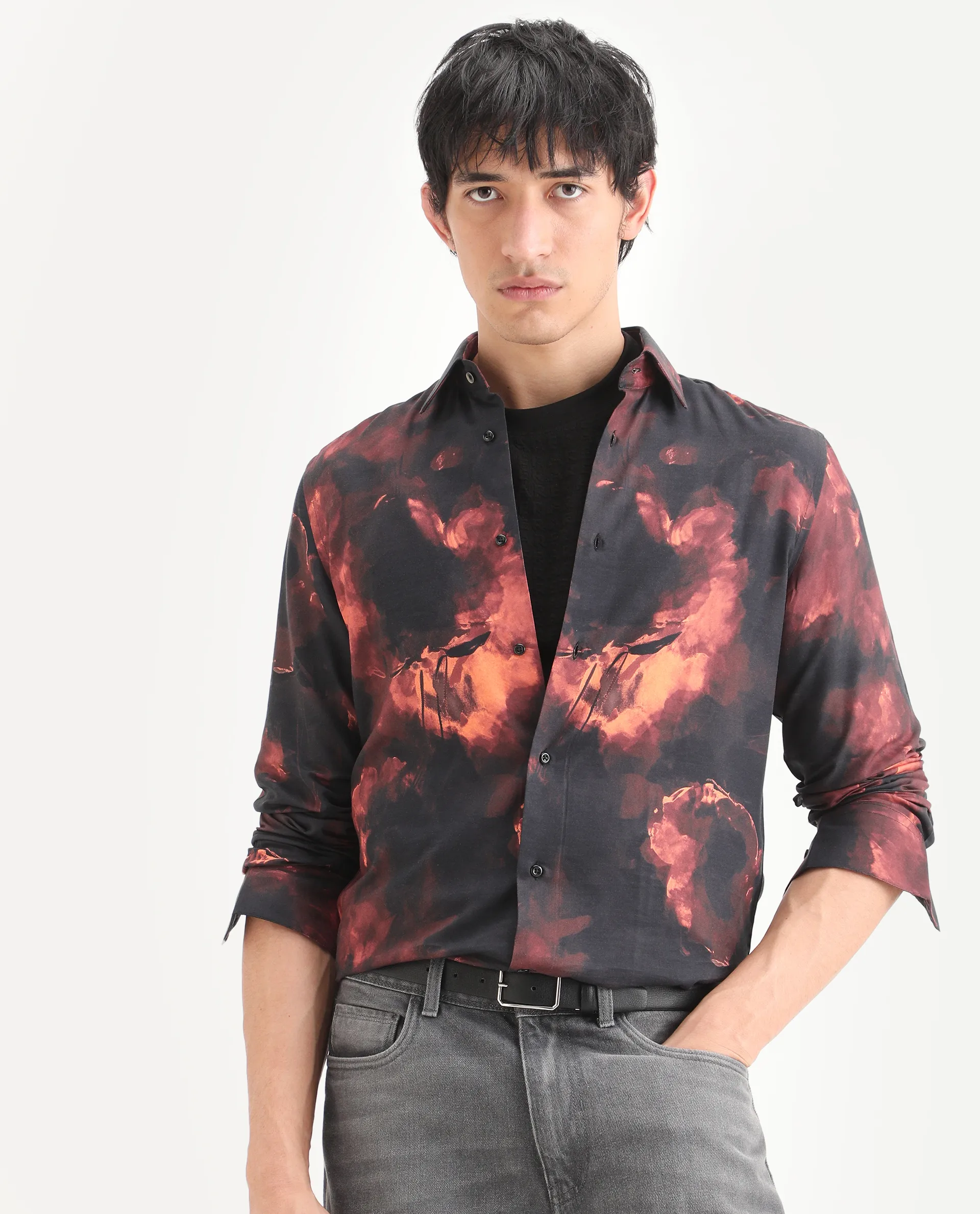 Rare Rabbit Men's Nemi Black Cotton Blend Fabric Full Sleeve Spread Collar Regular Fit Abstract Print Shirt - Image 4