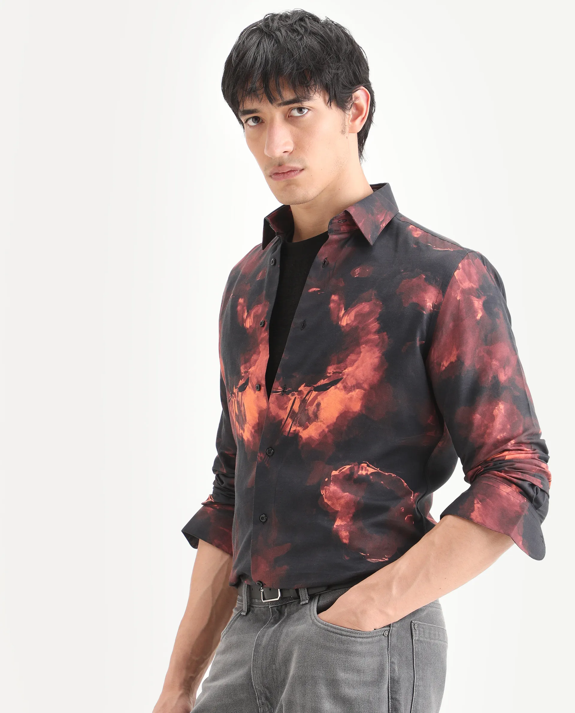 Rare Rabbit Men's Nemi Black Cotton Blend Fabric Full Sleeve Spread Collar Regular Fit Abstract Print Shirt - Image 5