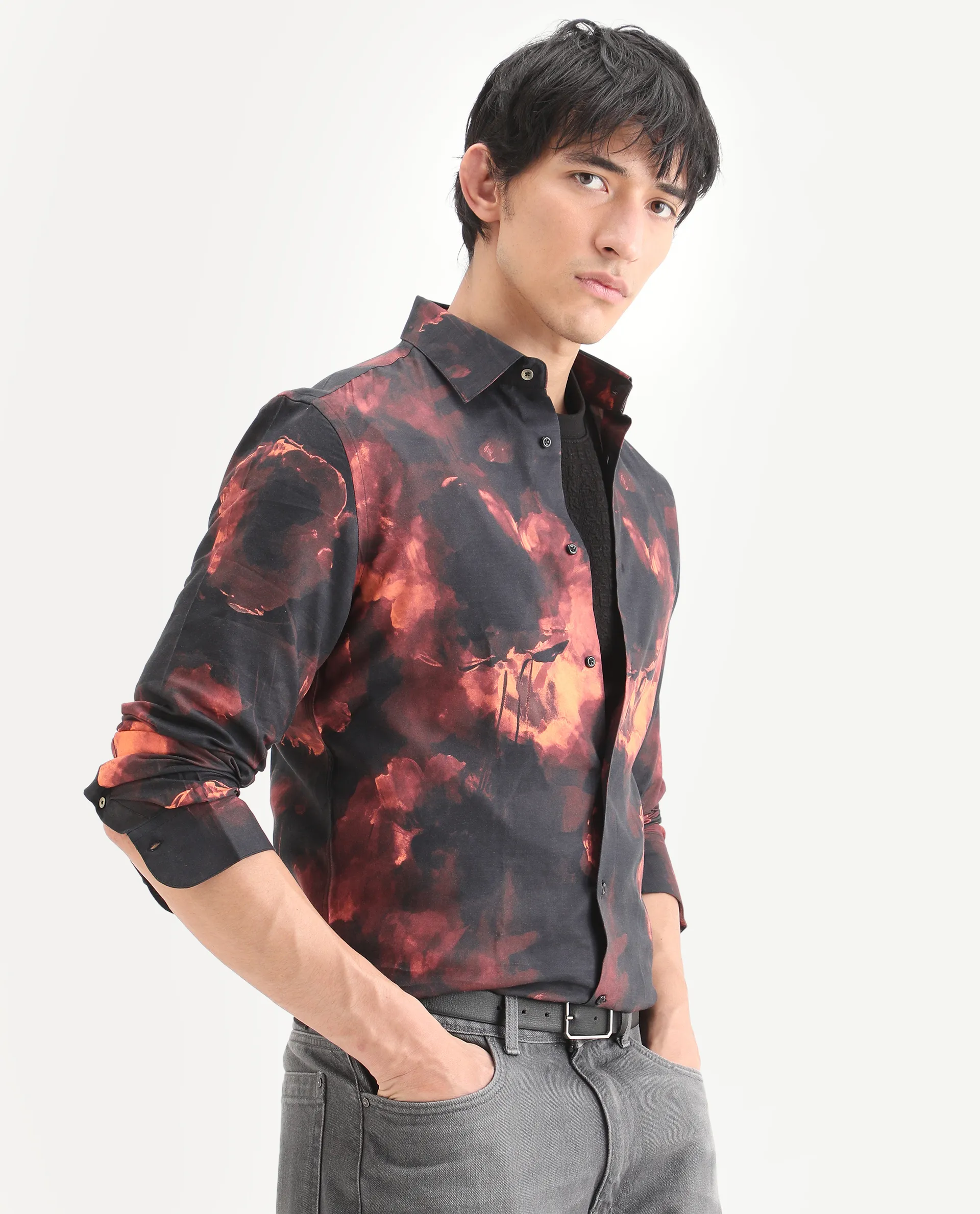 Rare Rabbit Men's Nemi Black Cotton Blend Fabric Full Sleeve Spread Collar Regular Fit Abstract Print Shirt - Image 6