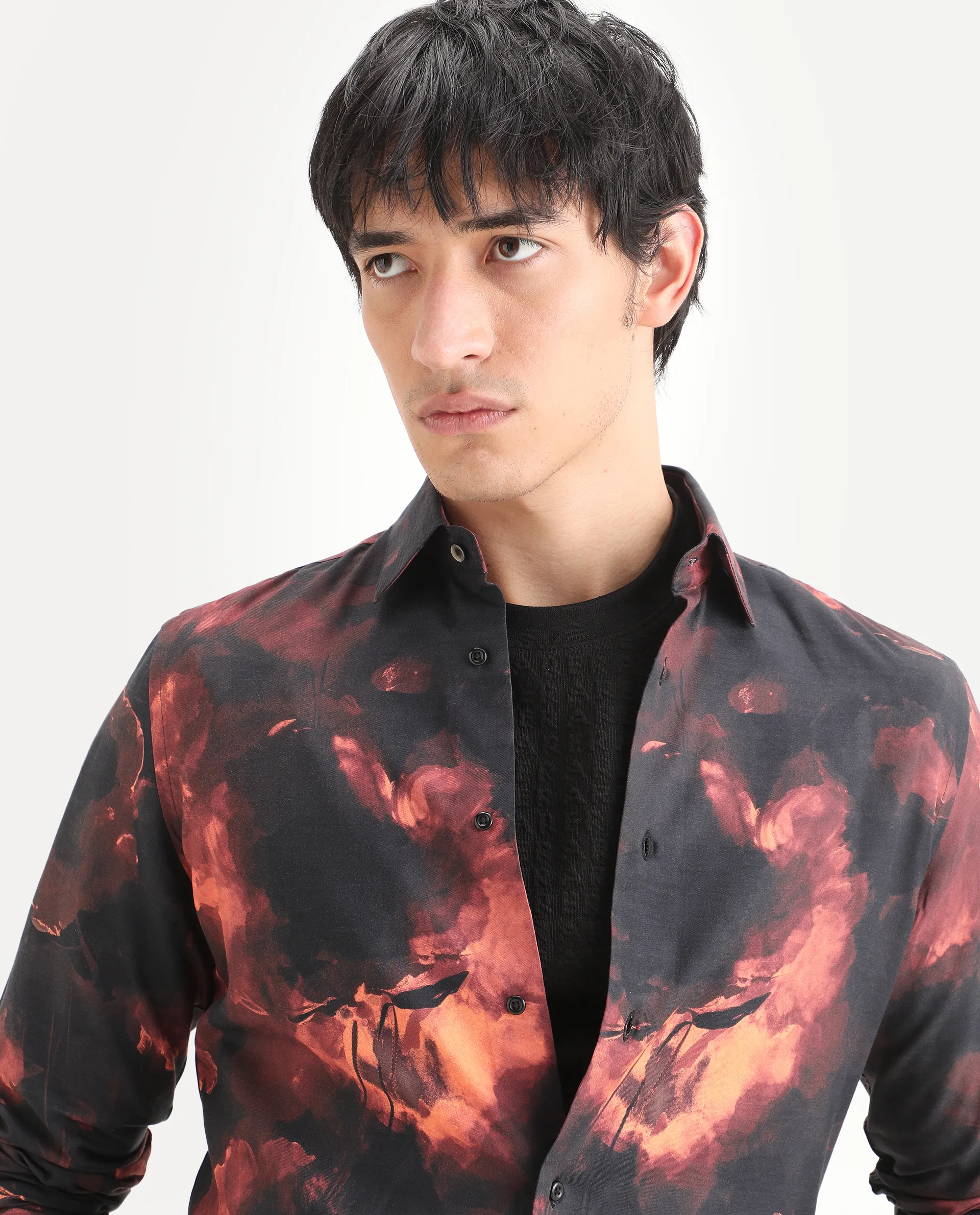 Rare Rabbit Men's Nemi Black Cotton Blend Fabric Full Sleeve Spread Collar Regular Fit Abstract Print Shirt - Image 7