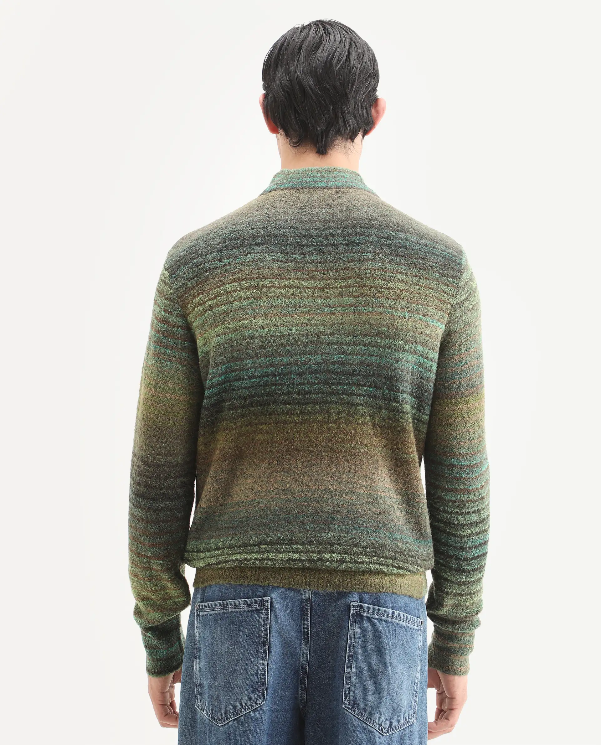 Rare Rabbit Men's Nemo Green Acrylic Color Block Regular Fit Full Sleeve Crew Neck Sweater - Image 7