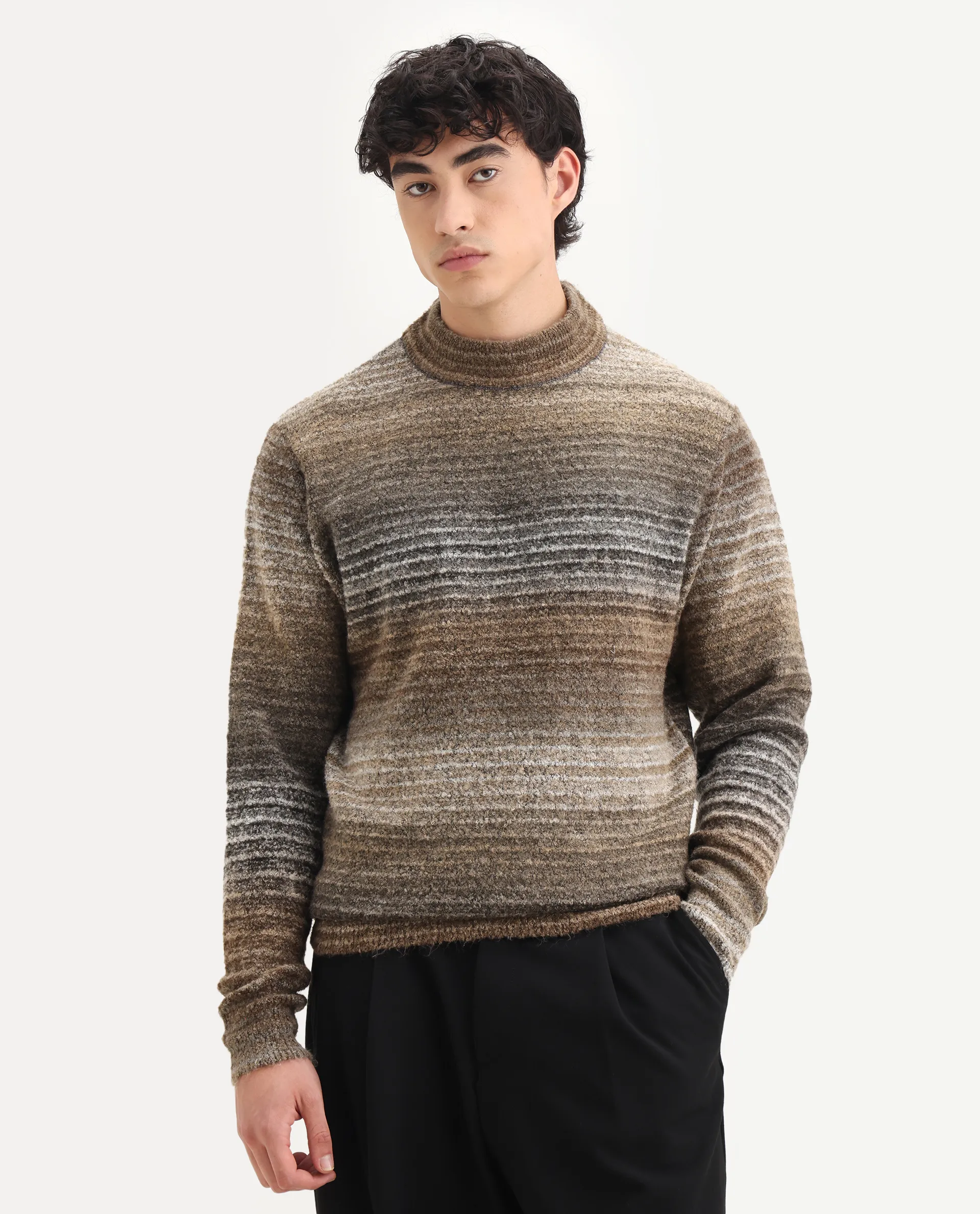 Rare Rabbit Men's Nemo Light Beige Acrylic Color Block Regular Fit Full Sleeve Crew Neck Sweater - Image 3
