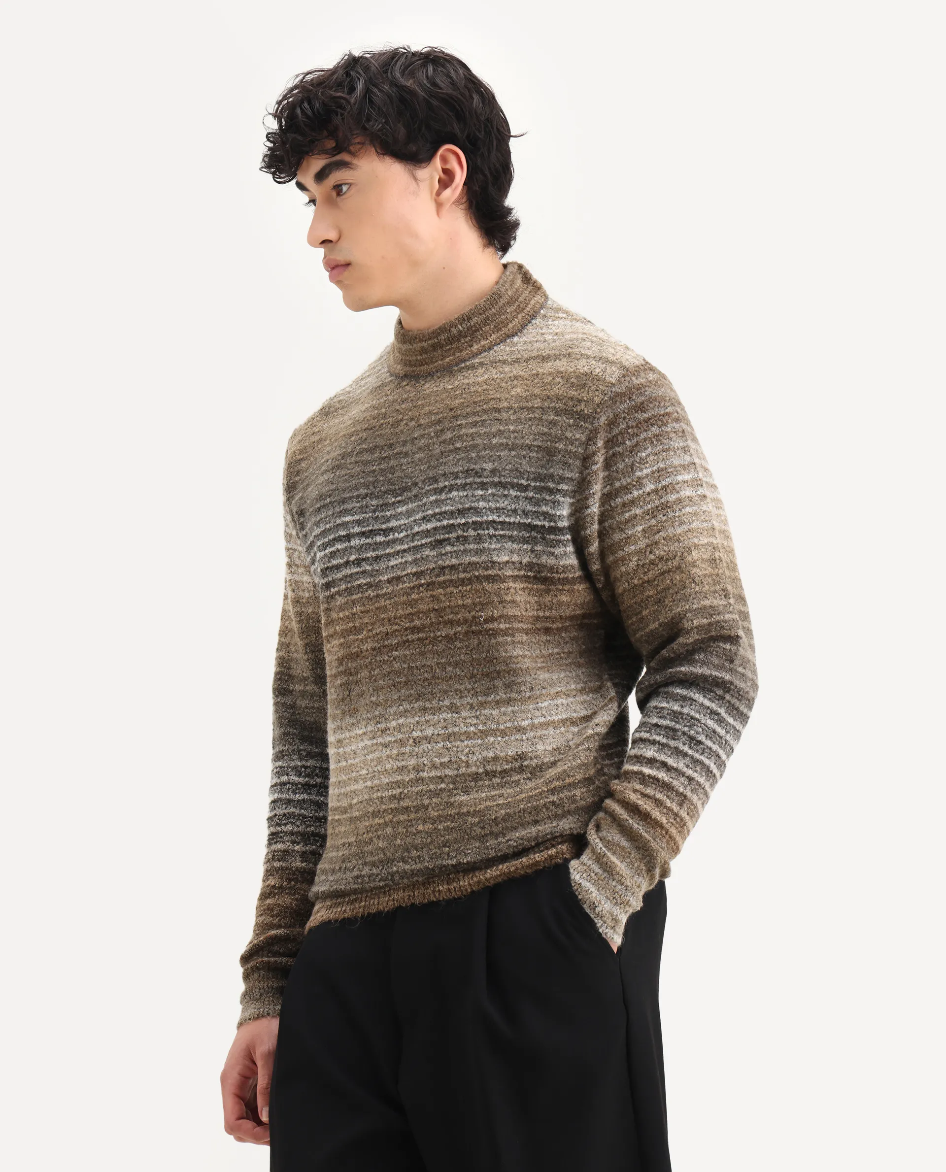 Rare Rabbit Men's Nemo Light Beige Acrylic Color Block Regular Fit Full Sleeve Crew Neck Sweater - Image 4