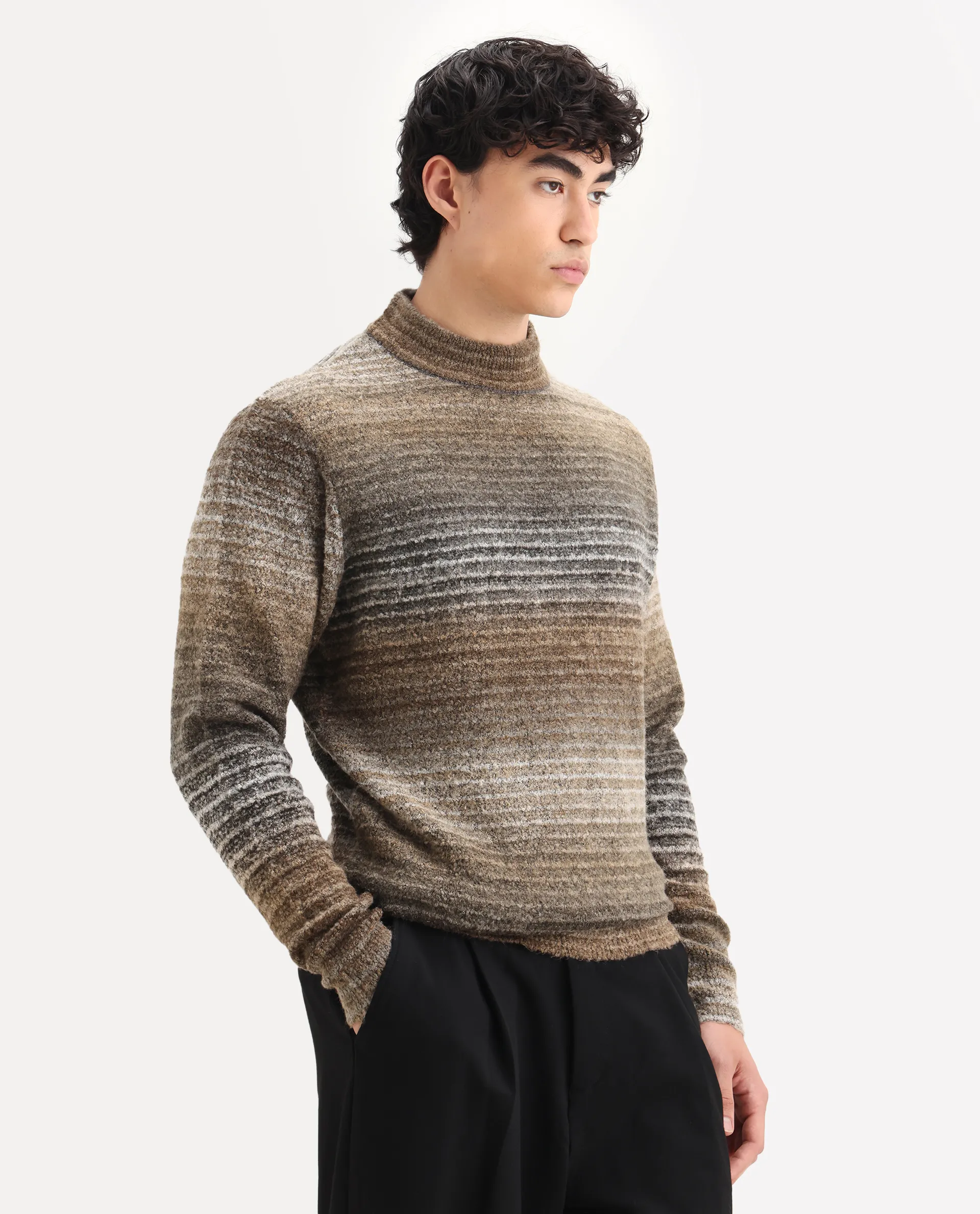 Rare Rabbit Men's Nemo Light Beige Acrylic Color Block Regular Fit Full Sleeve Crew Neck Sweater - Image 5