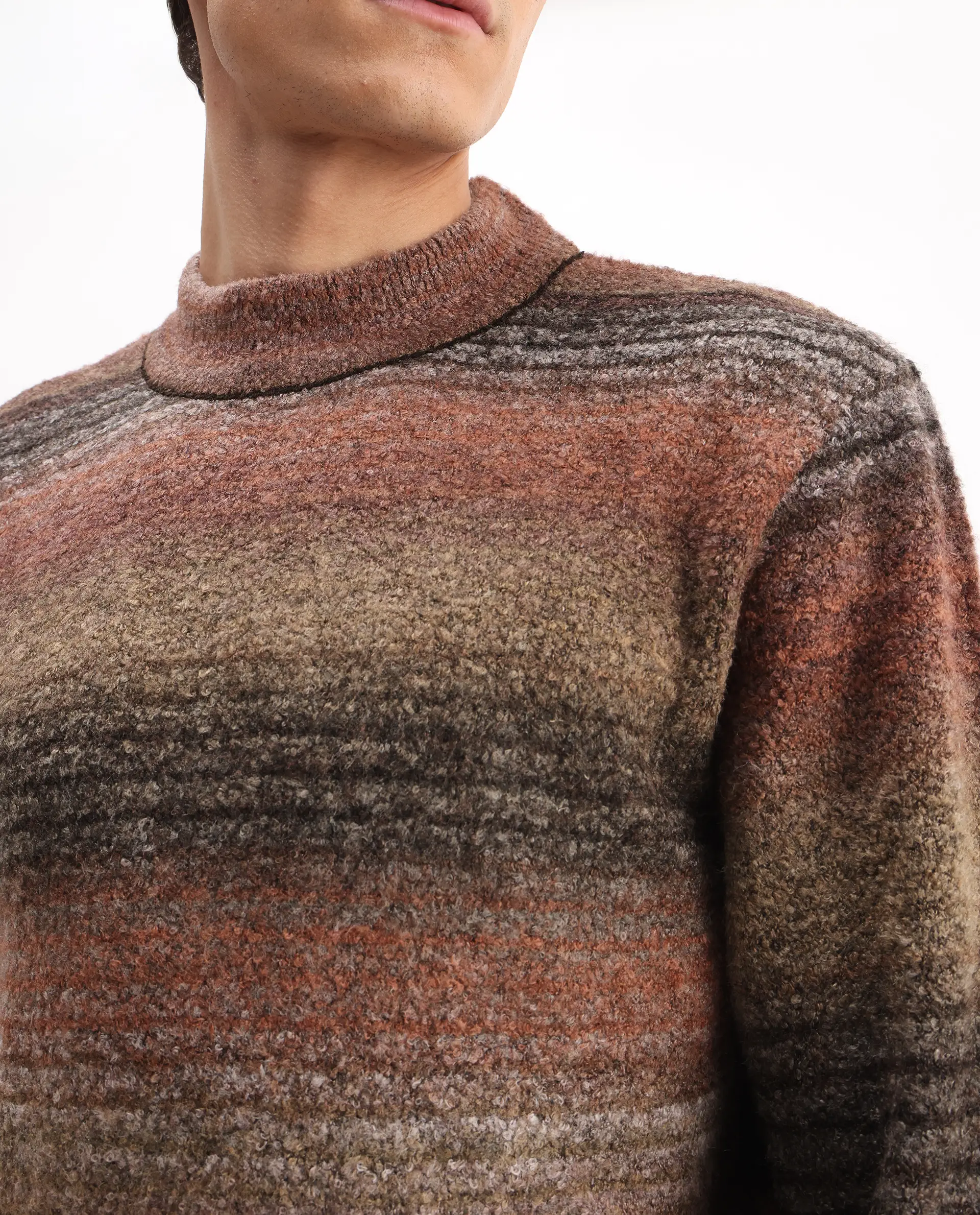 Rare Rabbit Men's Nemo Light Brown Acrylic Color Block Regular Fit Full Sleeve Crew Neck Sweater - Image 5