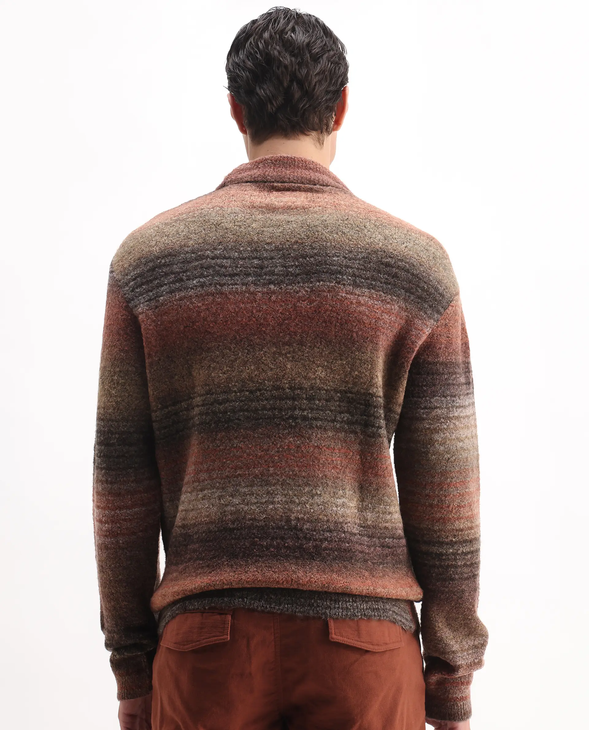 Rare Rabbit Men's Nemo Light Brown Acrylic Color Block Regular Fit Full Sleeve Crew Neck Sweater - Image 9
