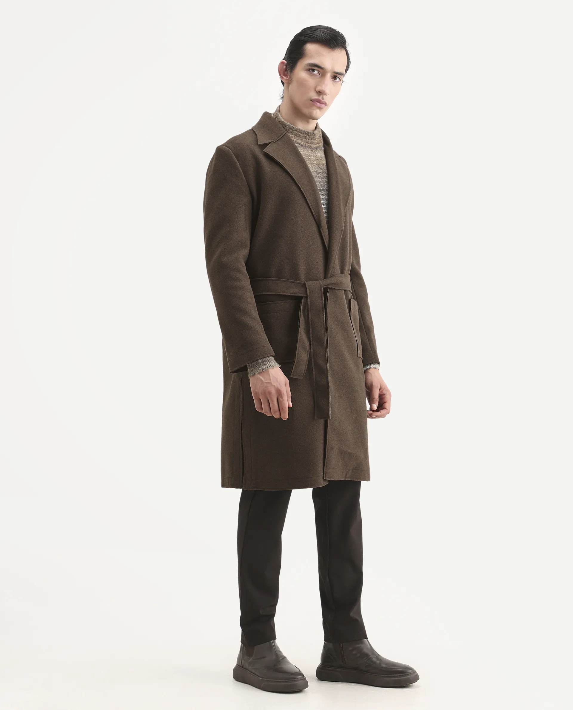 Rare Rabbit Men's Nemot Dark Brown Polyester Fabric Lapel Neck Regular Plain Coat - Image 5