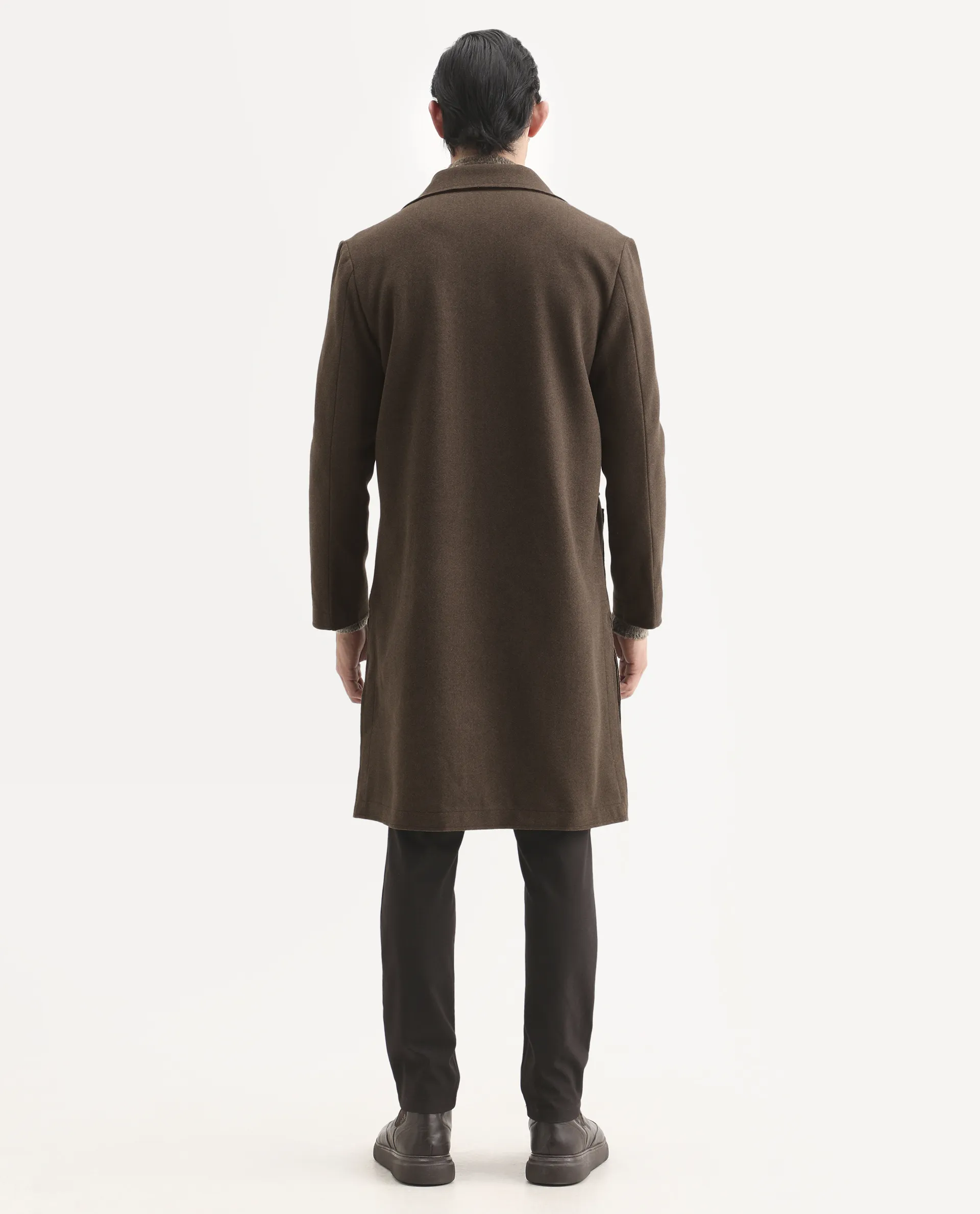 Rare Rabbit Men's Nemot Dark Brown Polyester Fabric Lapel Neck Regular Plain Coat - Image 9