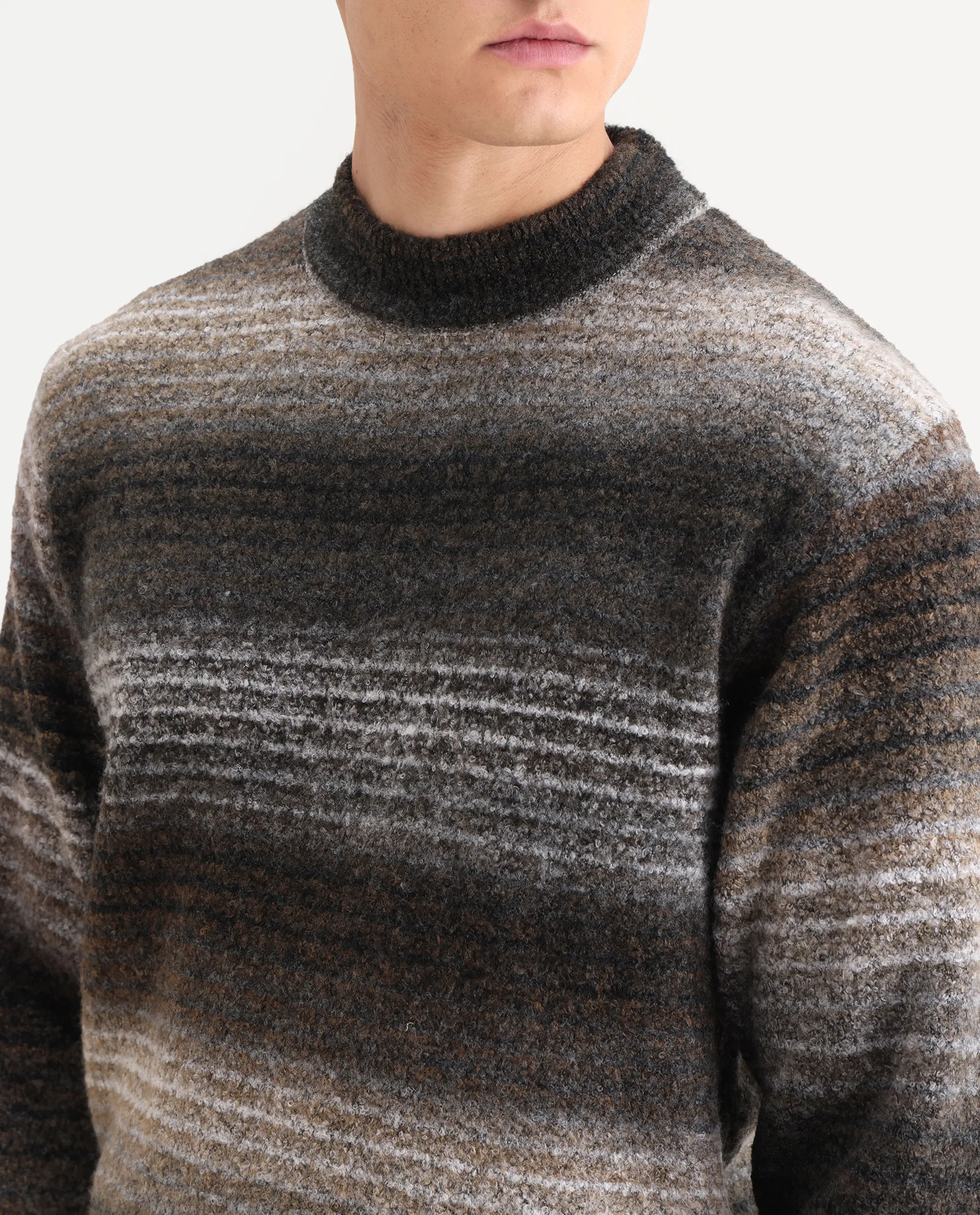 Rare Rabbit Men's Nemot Dark Grey Acrylic Colorblock Regular Fit Full Sleeve Crew Neck Sweater - Image 4